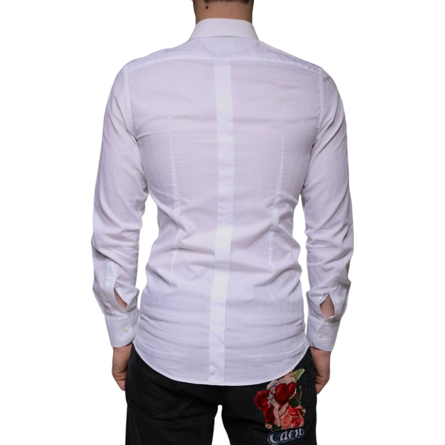 Dolce & Gabbana White Cotton Men Dress GOLD Formal Shirt Dolce & Gabbana Gray