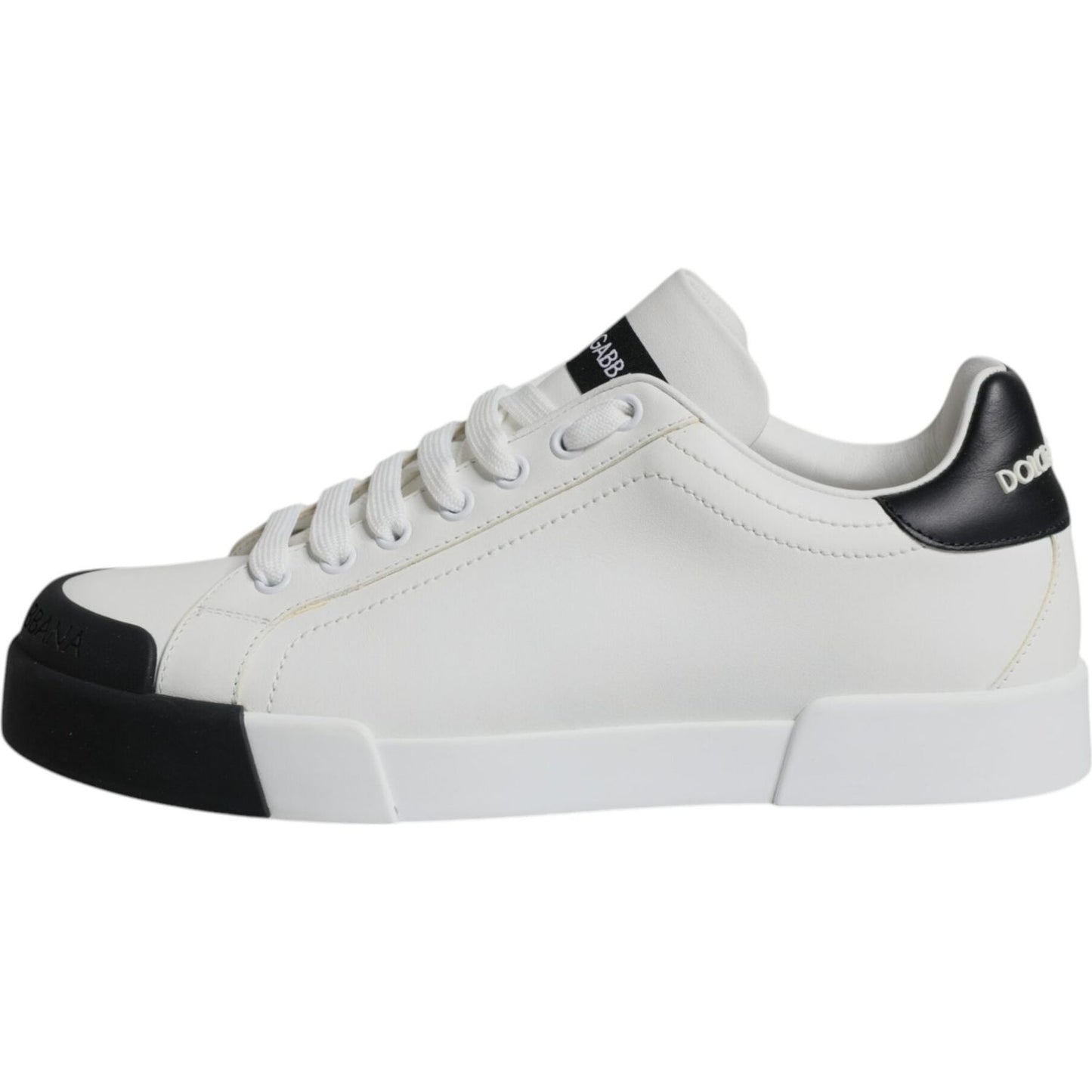 Dolce & Gabbana White Black Leather Logo Portofino Sneaker Shoes Dolce & Gabbana Light Gray