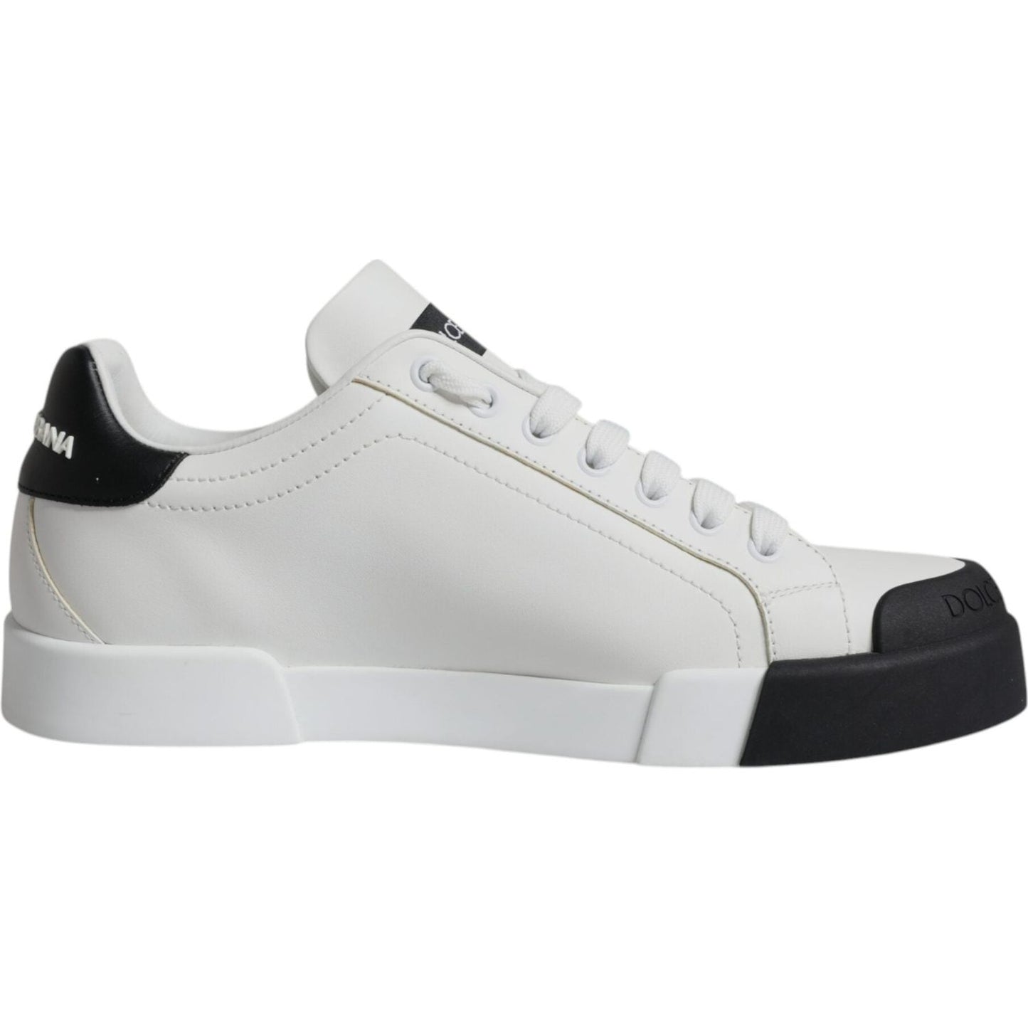 Dolce & Gabbana White Black Leather Logo Portofino Sneaker Shoes Dolce & Gabbana Light Gray