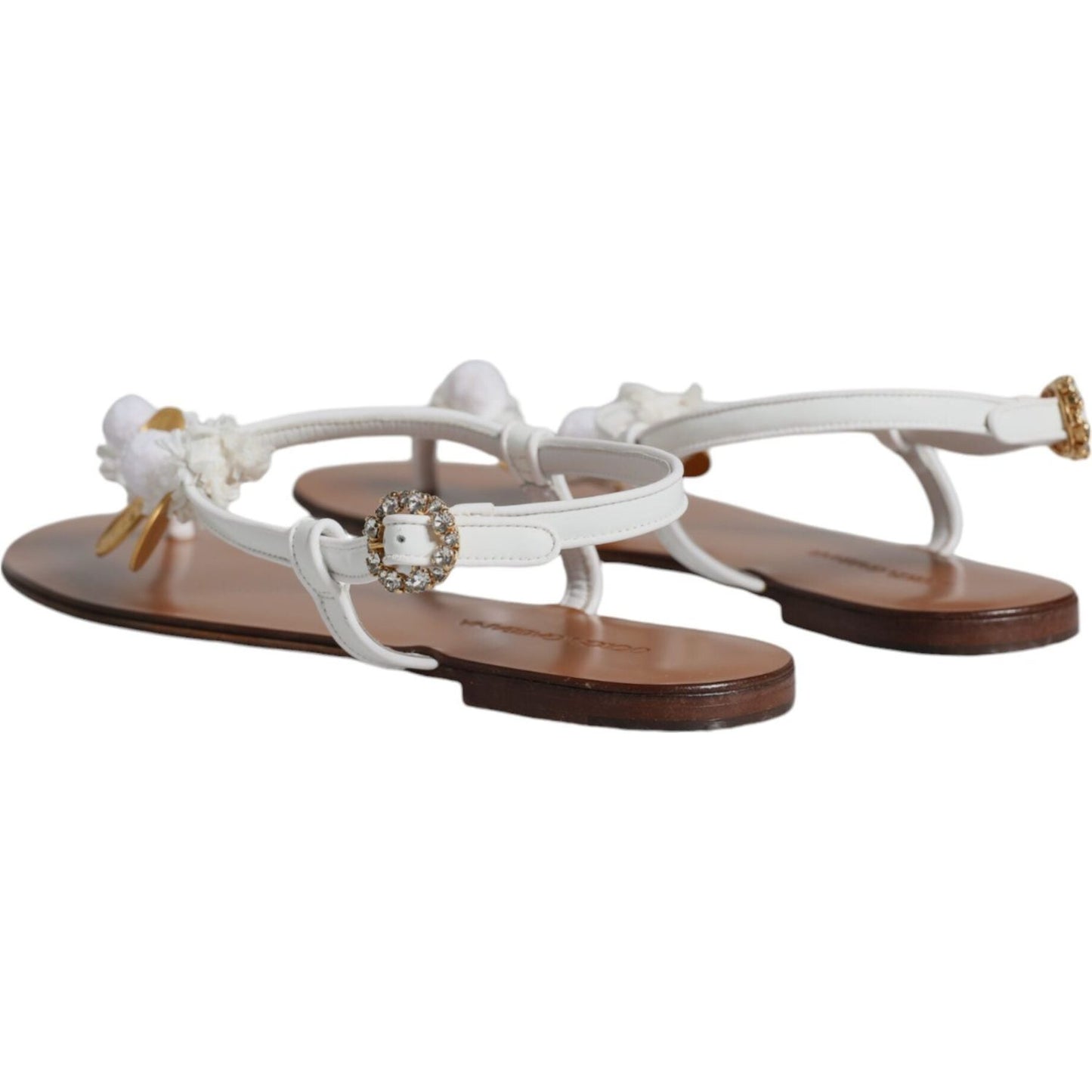 Dolce & Gabbana White Leather Coins Flip Flops Sandals Shoes Dolce & Gabbana Rosy Brown