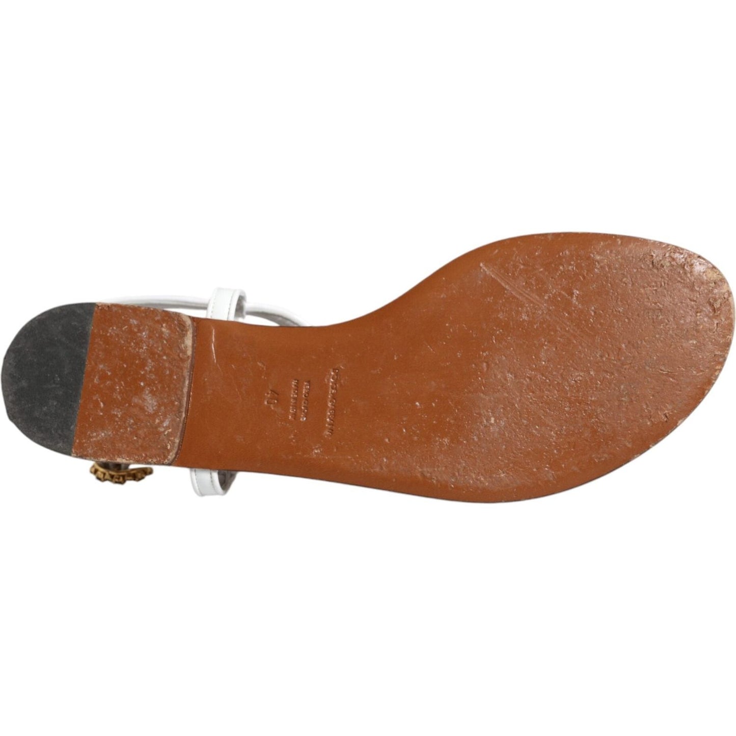 Dolce & Gabbana White Leather Coins Flip Flops Sandals Shoes Dolce & Gabbana Sienna