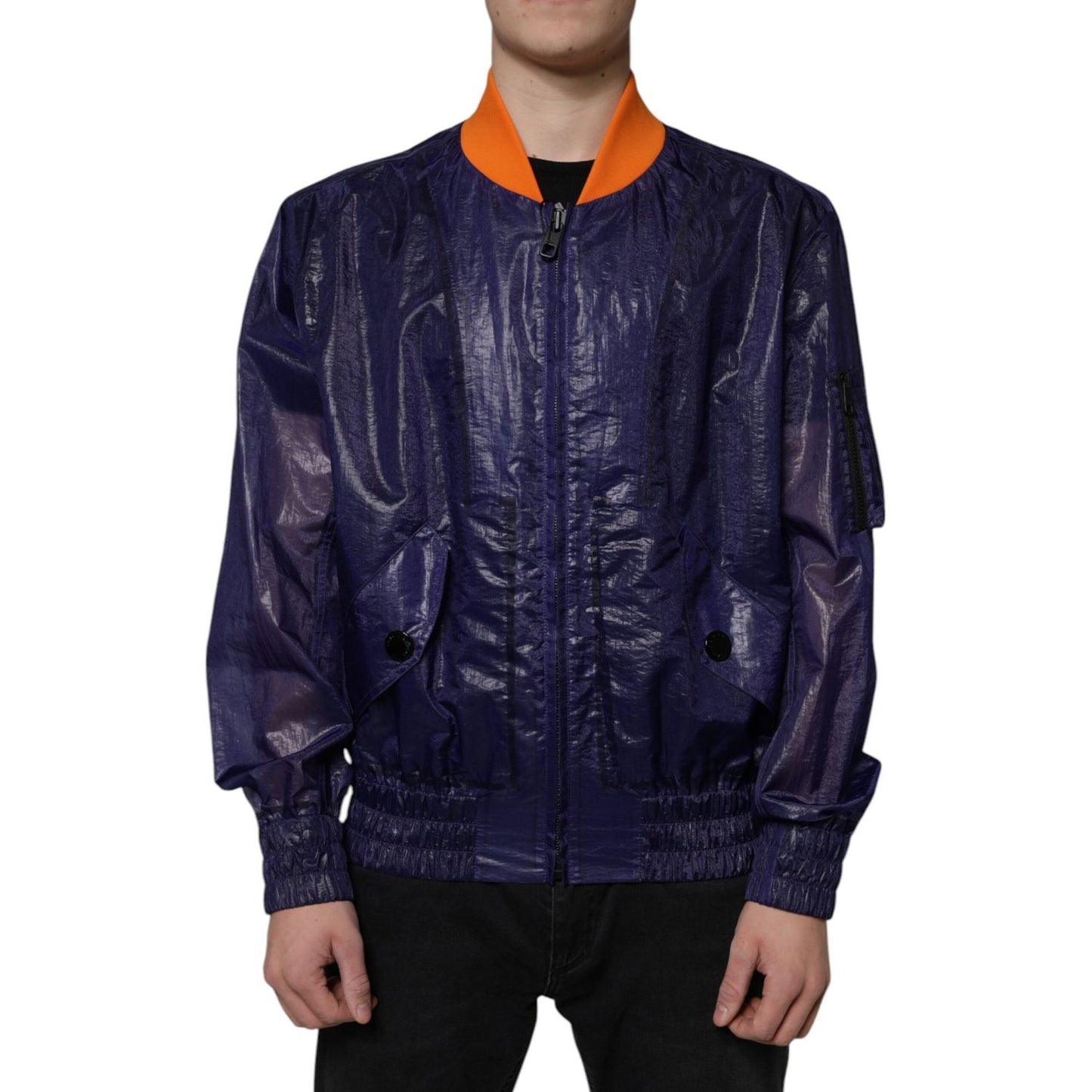 Dolce & Gabbana Blue Cotton Stretch Full Zip Bomber Jacket Dolce & Gabbana Dark Slate Gray