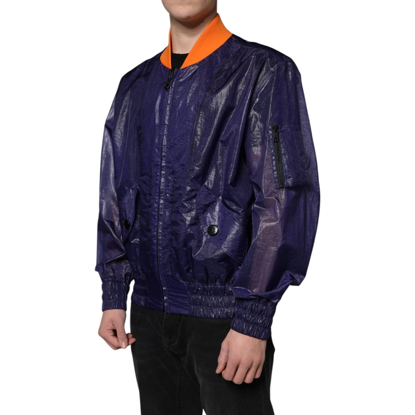 Dolce & Gabbana Blue Cotton Stretch Full Zip Bomber Jacket Dolce & Gabbana Dark Slate Gray