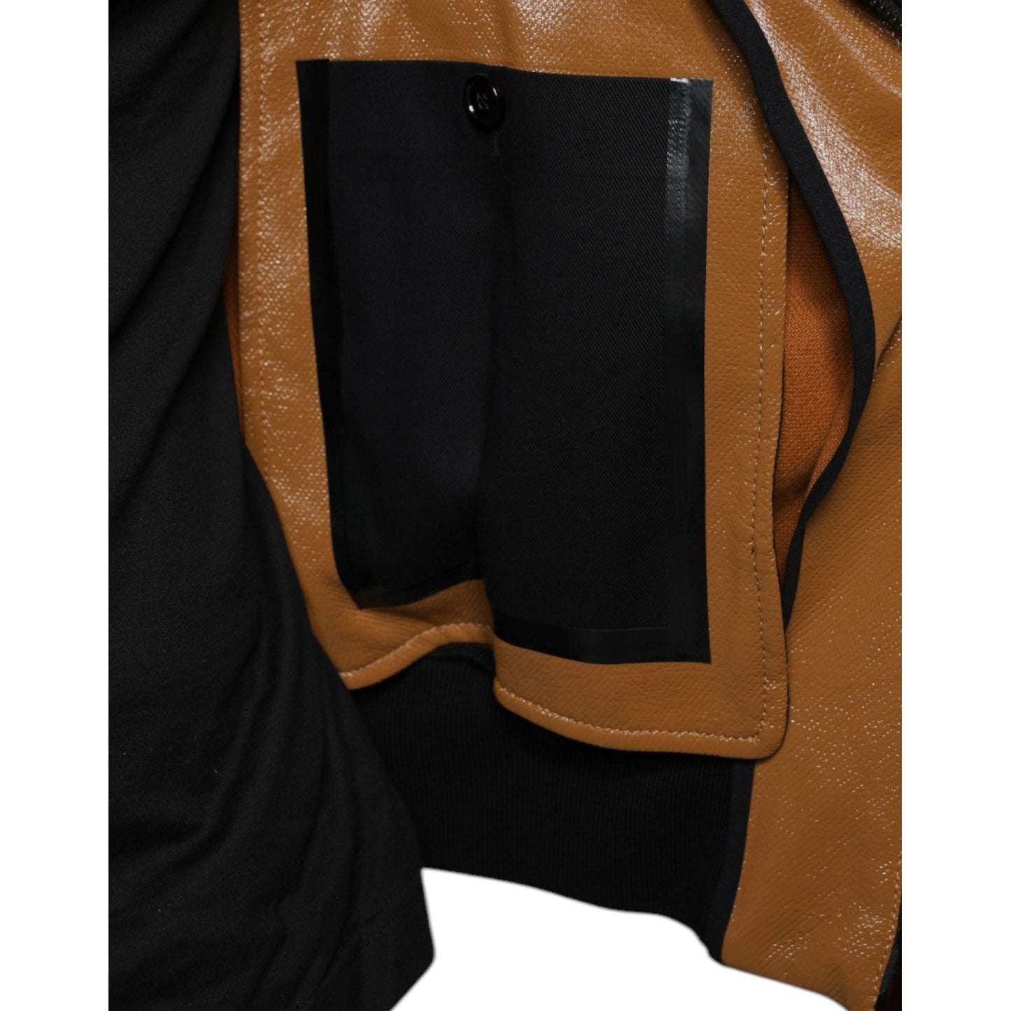 Dolce & Gabbana Brown Leather Full Zip Men Bomber Jacket Dolce & Gabbana Sienna