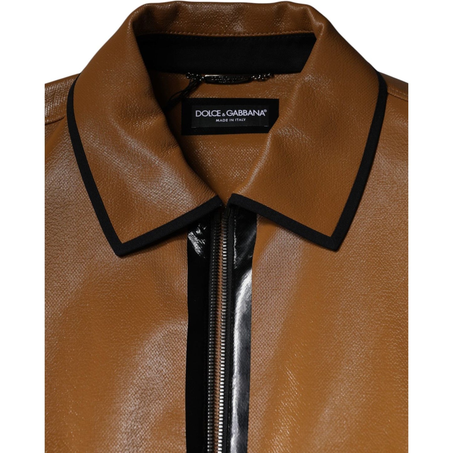 Dolce & Gabbana Brown Leather Full Zip Men Bomber Jacket Dolce & Gabbana Saddle Brown