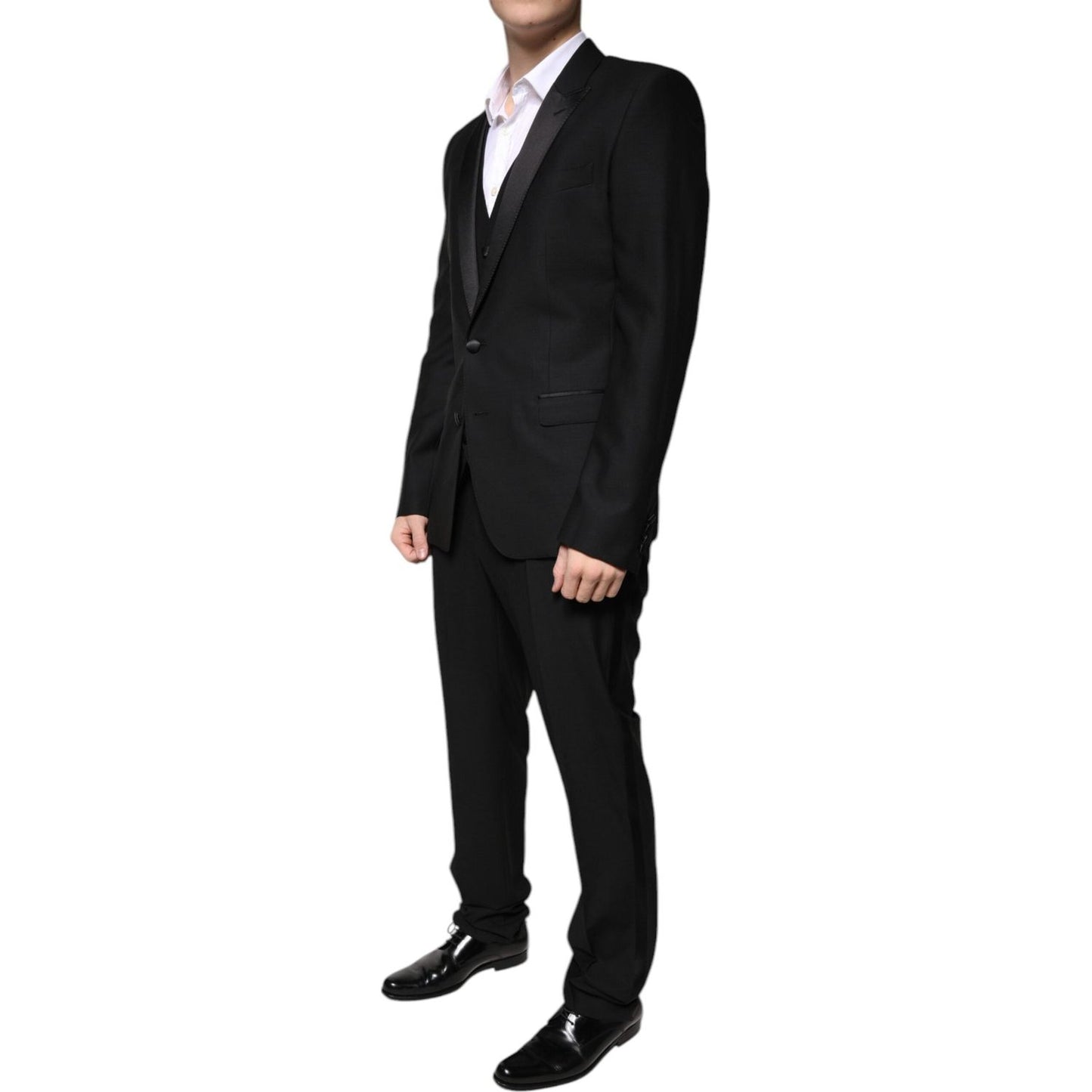 Dolce & Gabbana Black Wool 3 Piece Slim Fit Formal Suit Dolce & Gabbana Black