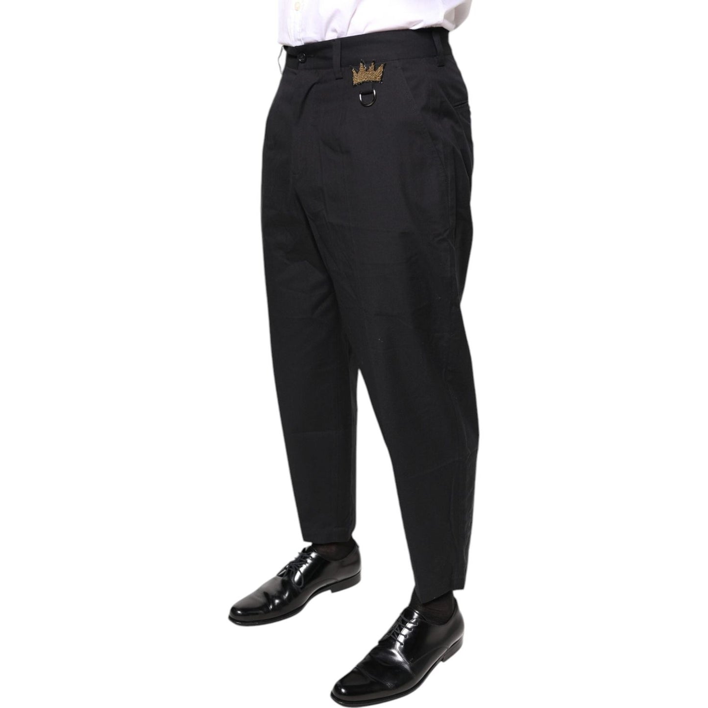 Dolce & Gabbana Black Crown Cotton Dress Pants Dolce & Gabbana Black