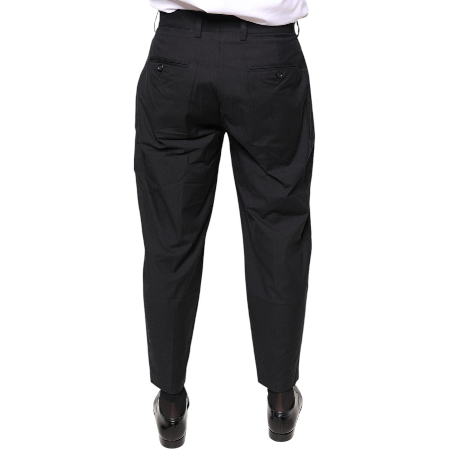 Dolce & Gabbana Black Crown Cotton Dress Pants Dolce & Gabbana Black