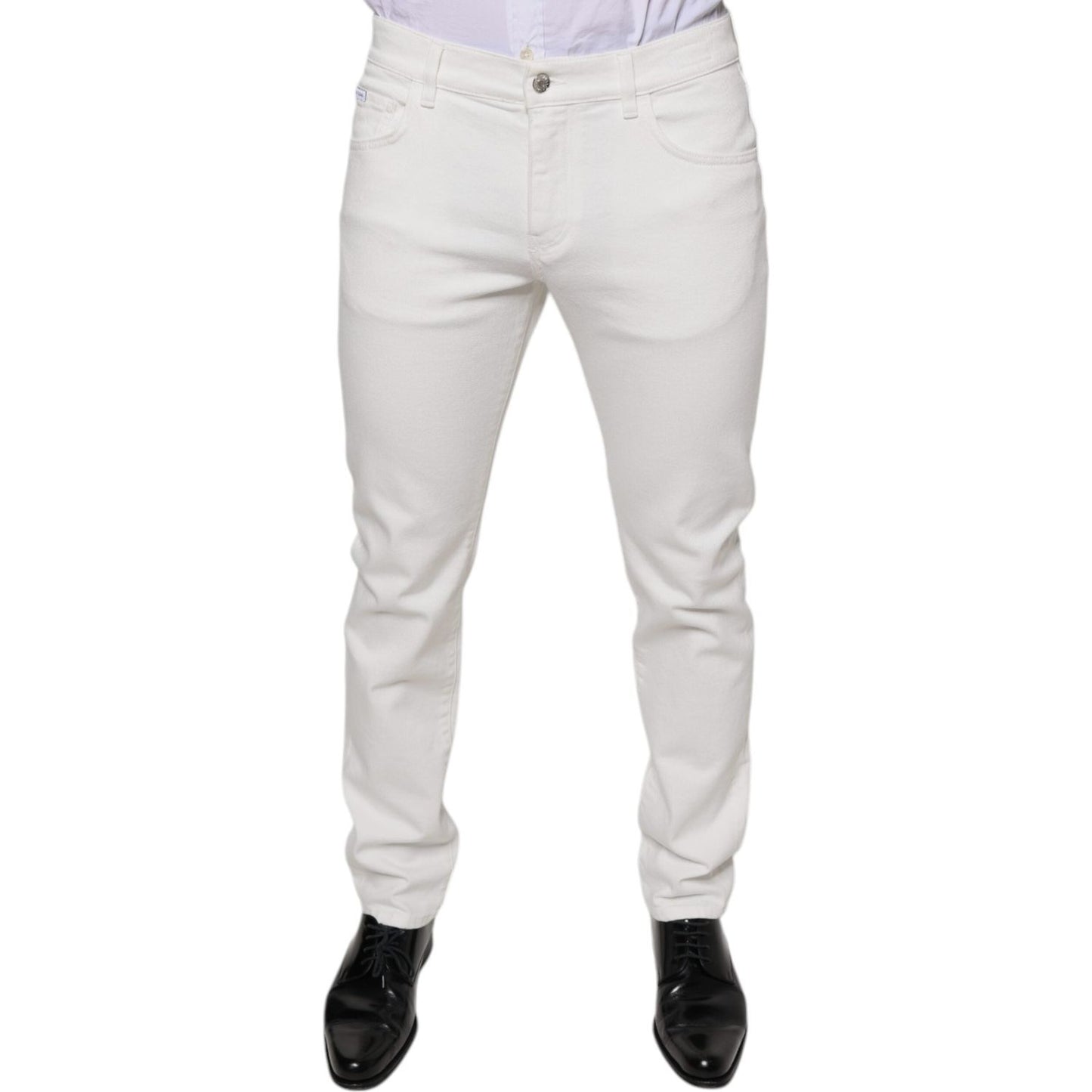 Dolce & Gabbana White Cotton Skinny Slim Men Denim Jeans Dolce & Gabbana Light Gray