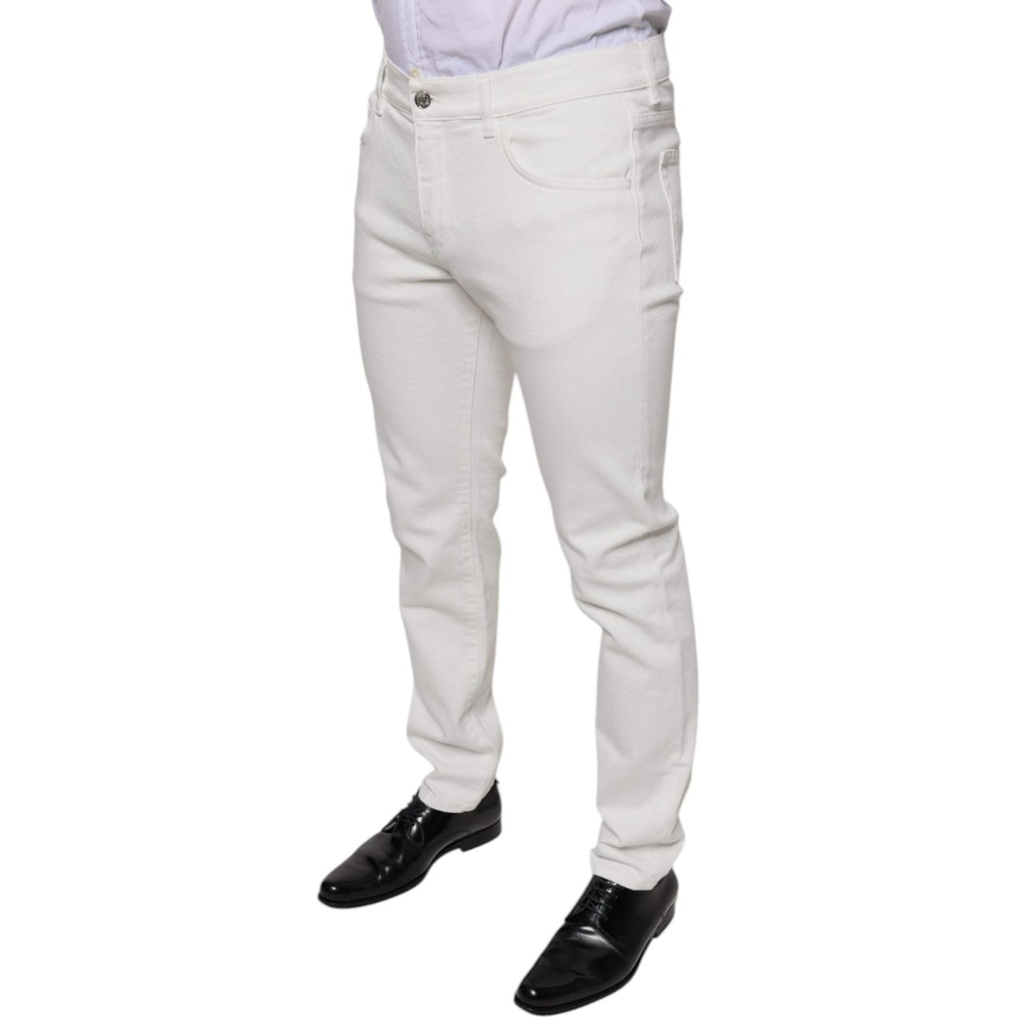 Dolce & Gabbana White Cotton Skinny Slim Men Denim Jeans Dolce & Gabbana Light Gray