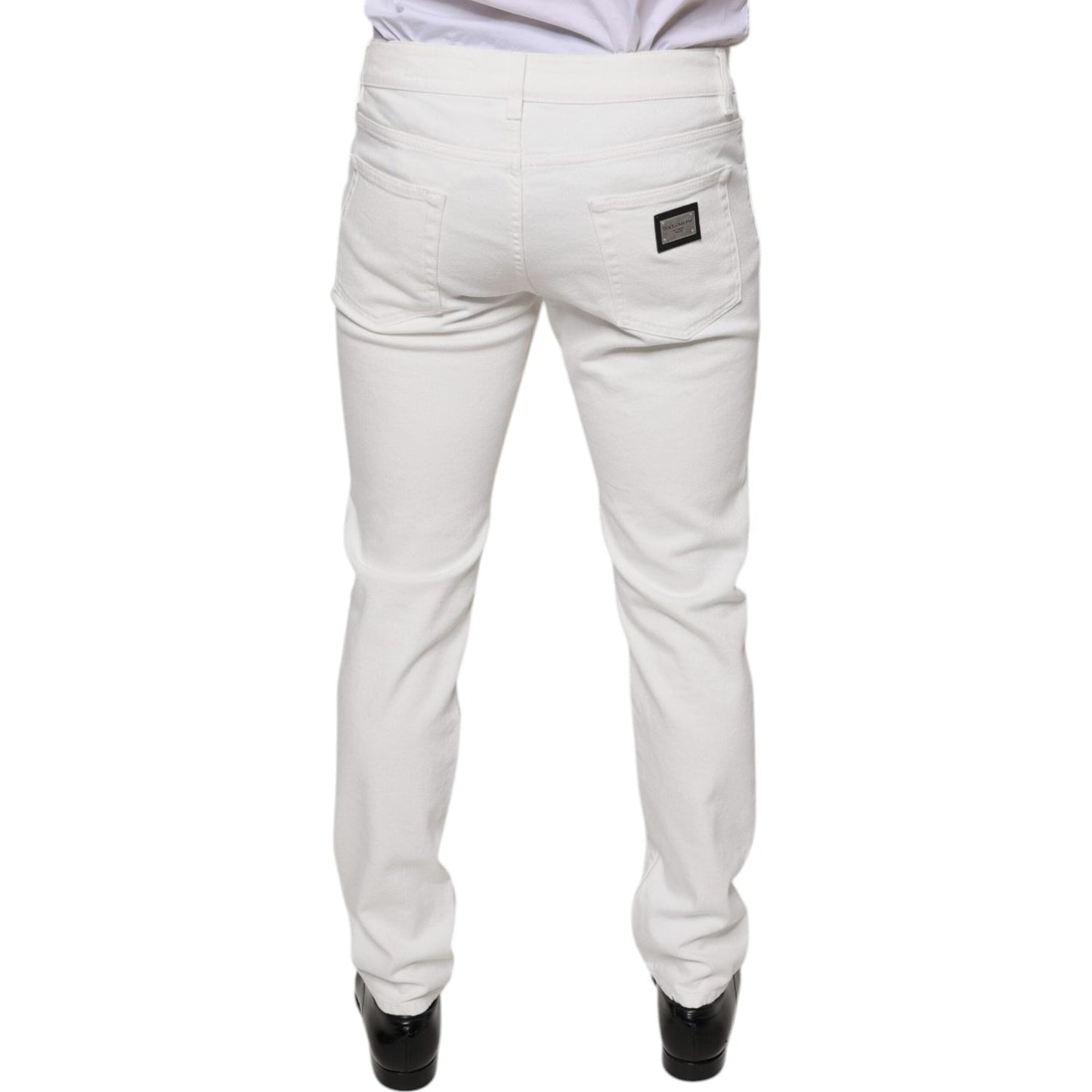 Dolce & Gabbana White Cotton Skinny Slim Men Denim Jeans Dolce & Gabbana Light Gray