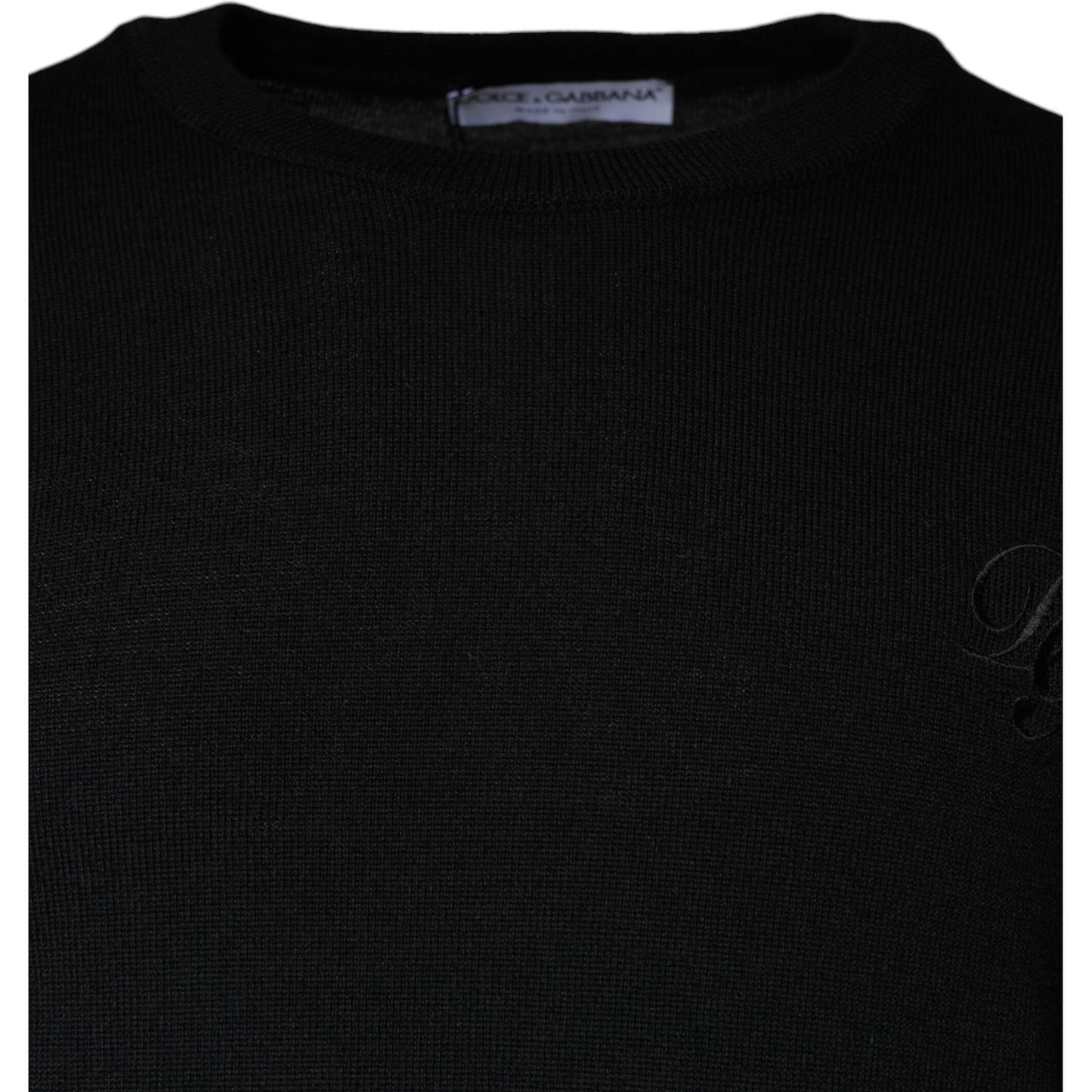 Dolce & Gabbana Black Wool Knit Crew Neck Pullover Sweater Dolce & Gabbana Black