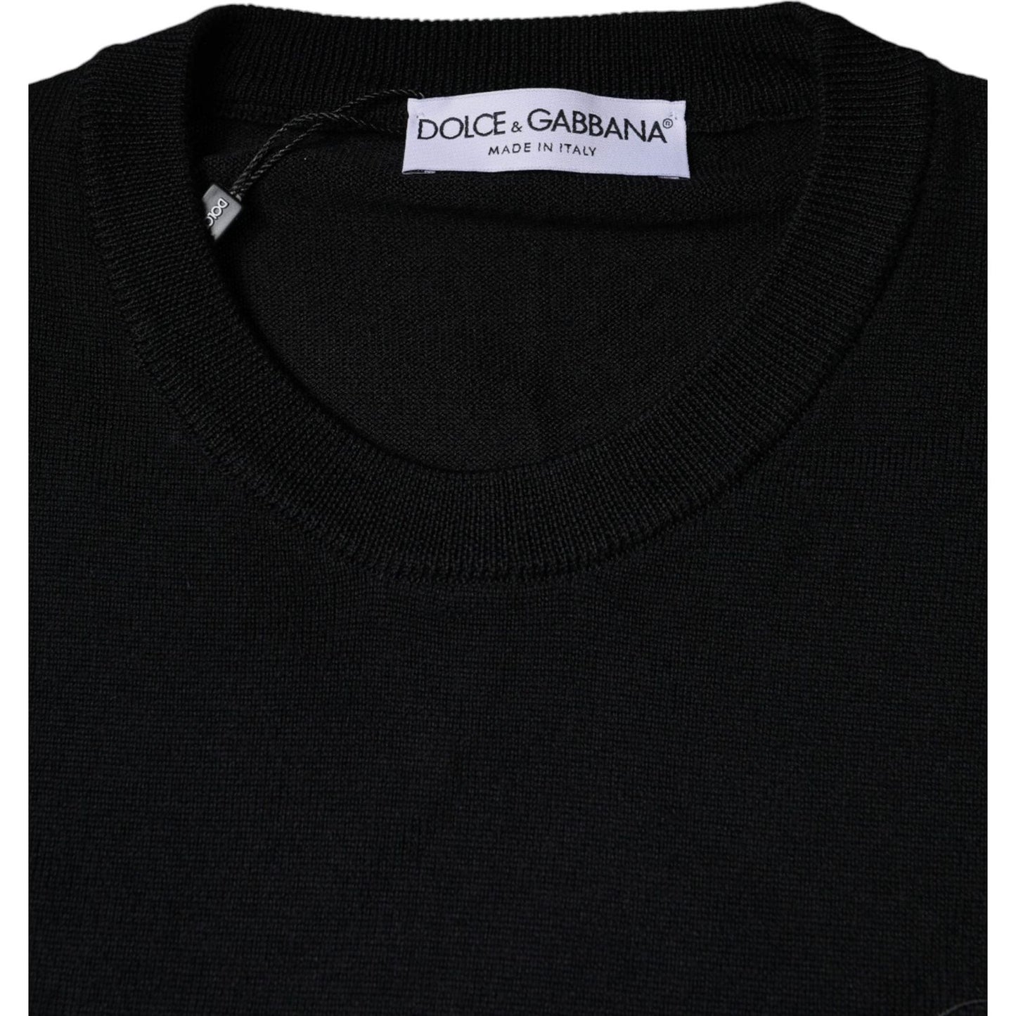 Dolce & Gabbana Black Wool Knit Crew Neck Pullover Sweater Dolce & Gabbana Black