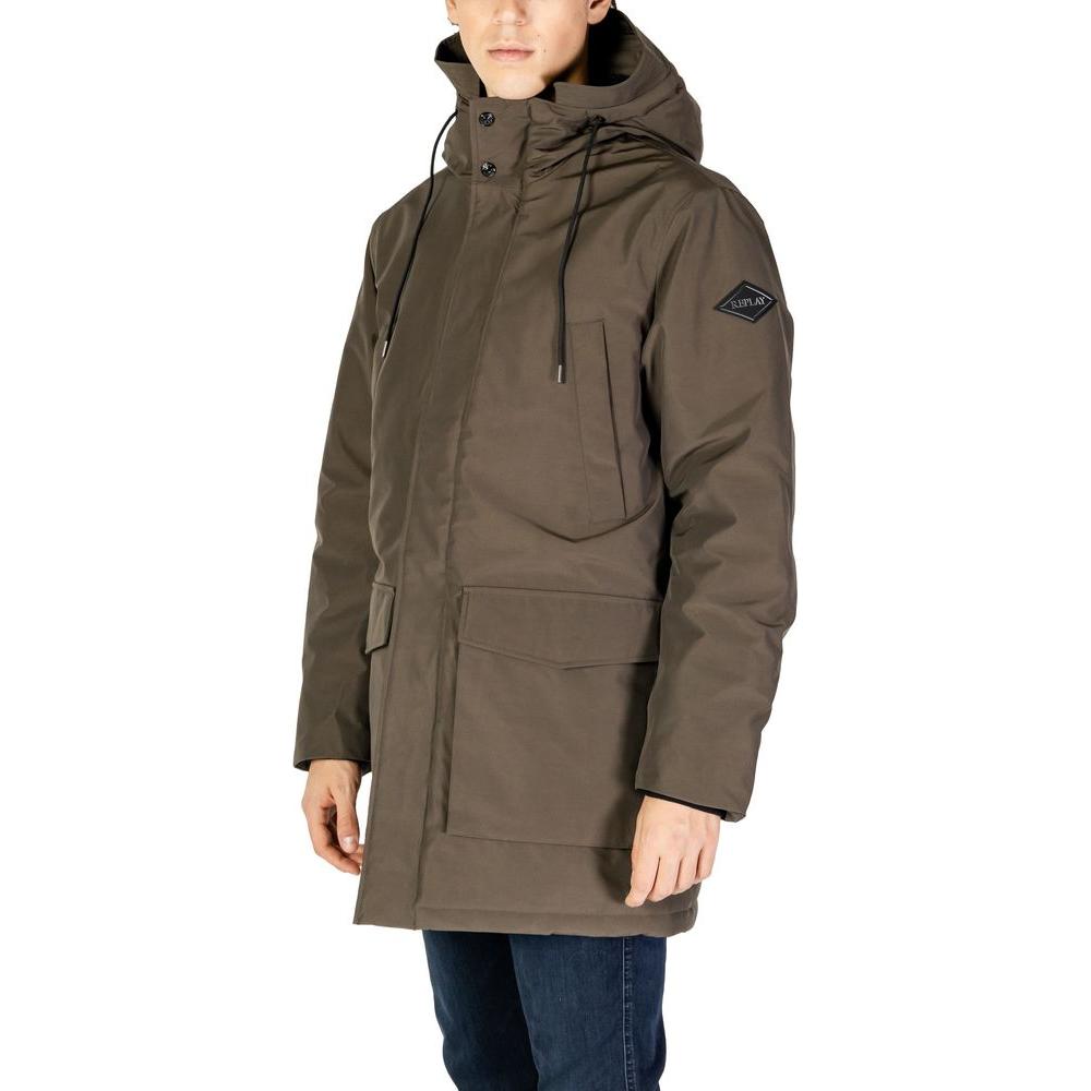 Replay Green Polyamide Jacket Replay Dark Olive Green