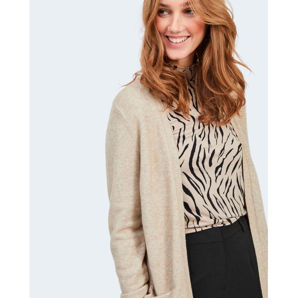 Vila Clothes Beige Viscose Cardigan Vila Clothes Light Gray