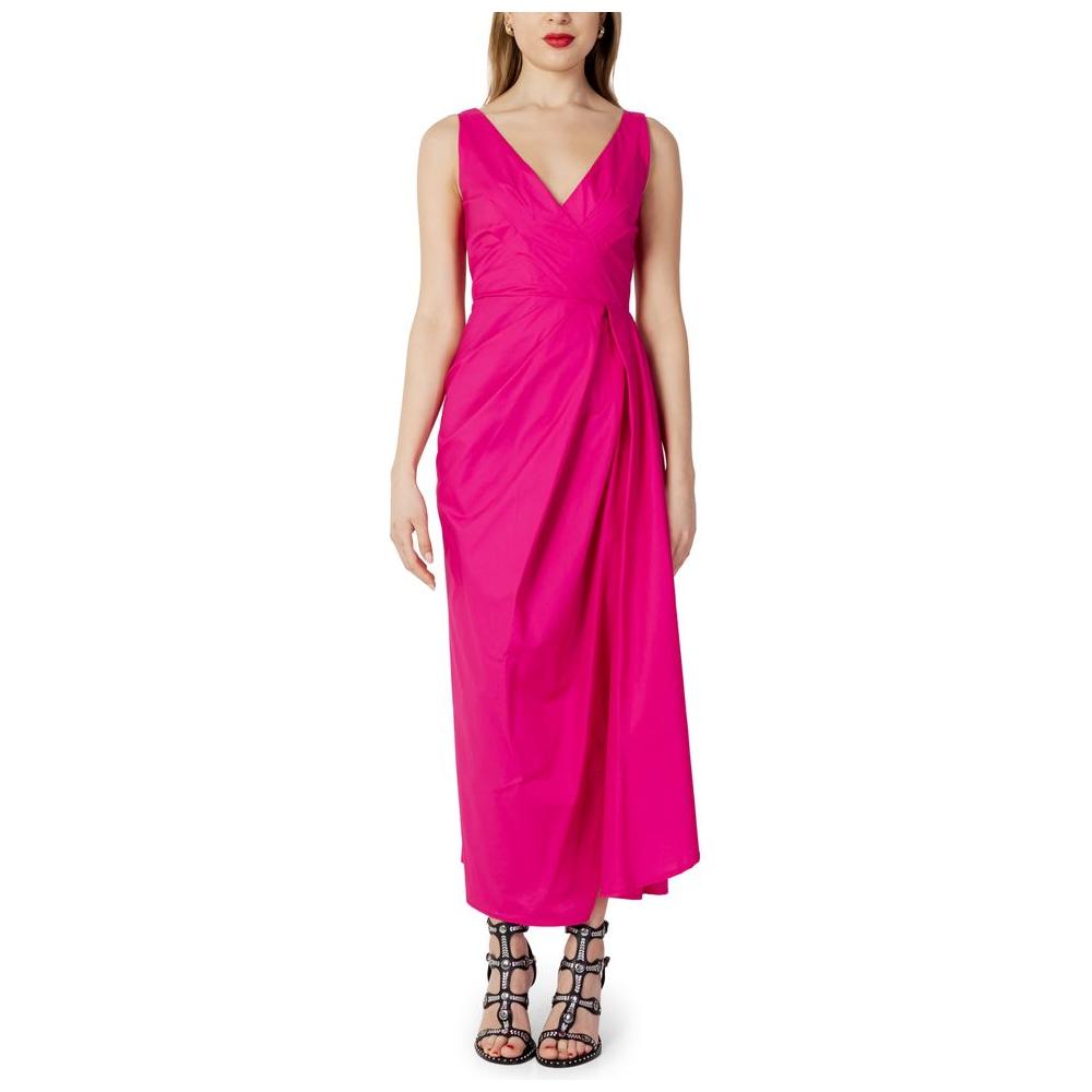 Sandro Ferrone pink cotton long dress, sleeveless V-neck, spring/summer collection, women's fashion.