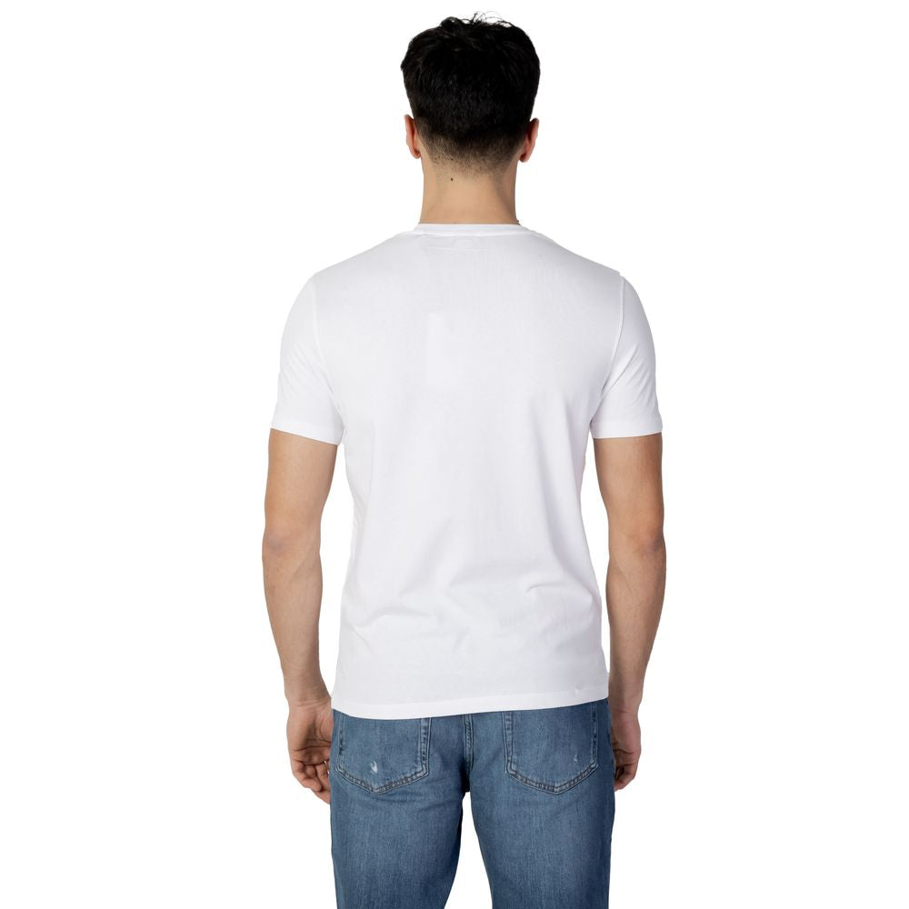 Back view of a man wearing a U.S. POLO ASSN. white cotton t-shirt and jeans, showcasing the fit and design of the MICK 52029 MB05.