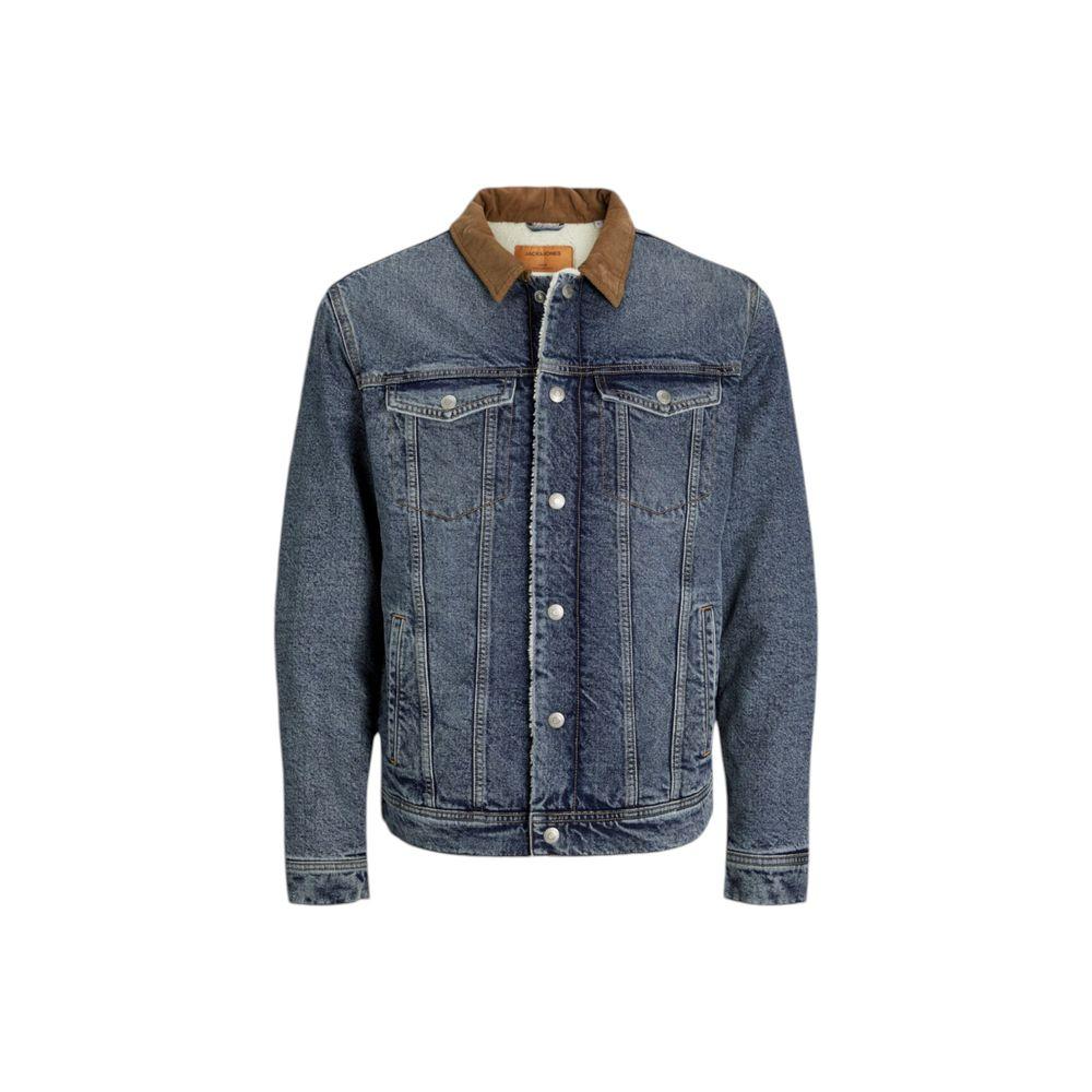 Jack Jones blue cotton jacket for men, fall/winter collection, 100% cotton, stylish denim look outerwear.