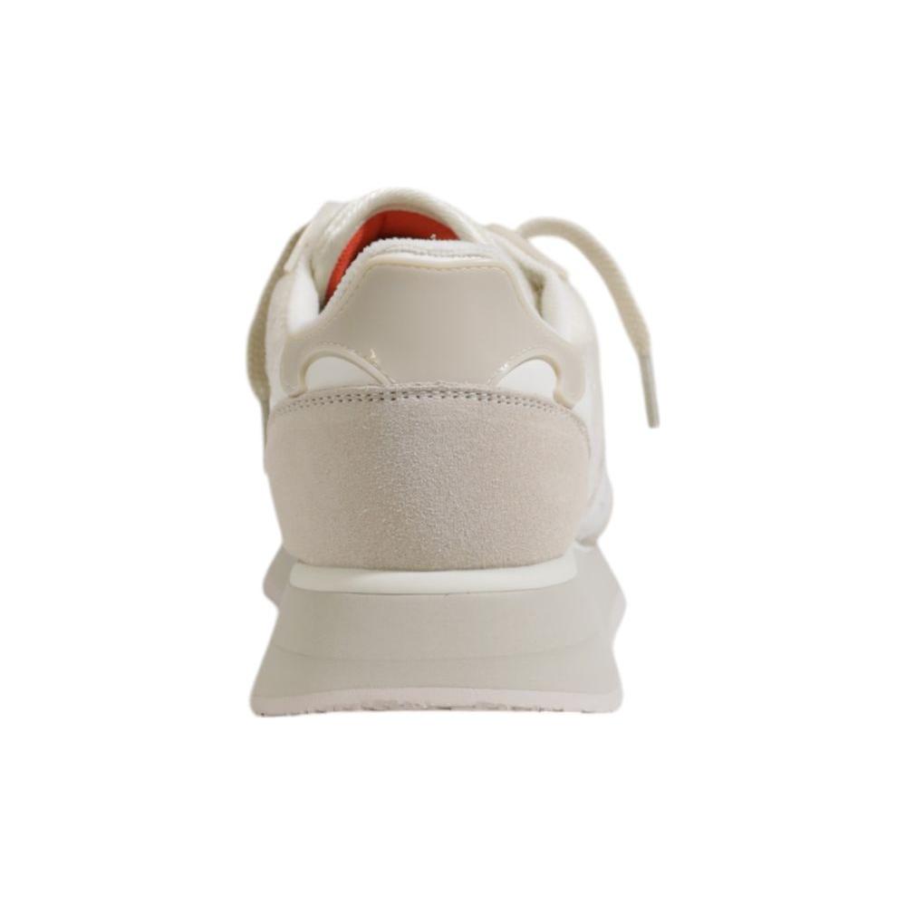 Rear view of Wushu Cream Wool Sneaker with suede details, ideal for modern women's style and comfort. Elegant design for various occasions.