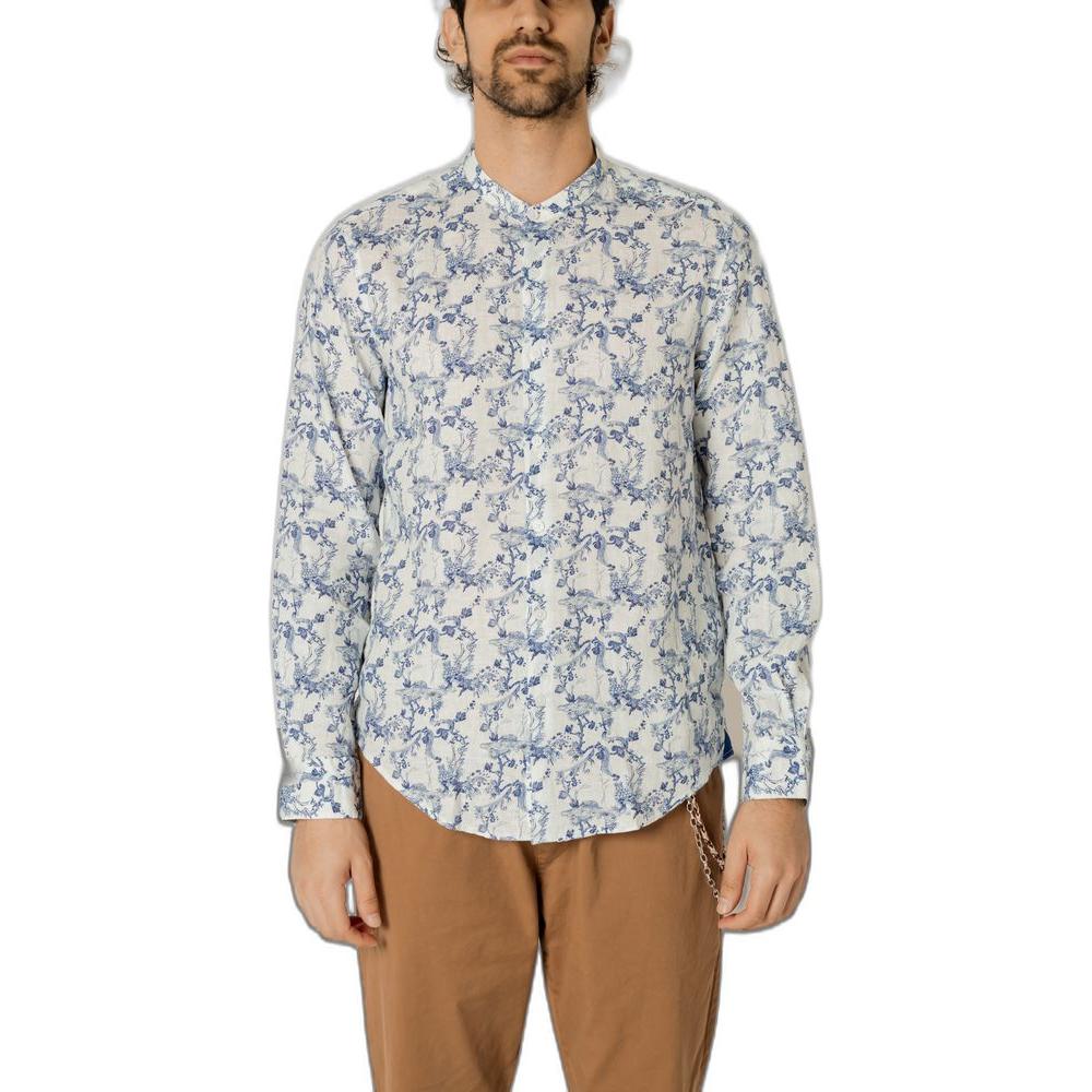 Gianni Lupo Blue Linen Shirt Gianni Lupo Gray