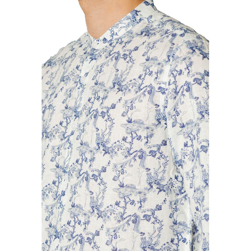 Gianni Lupo Blue Linen Shirt Gianni Lupo Light Gray