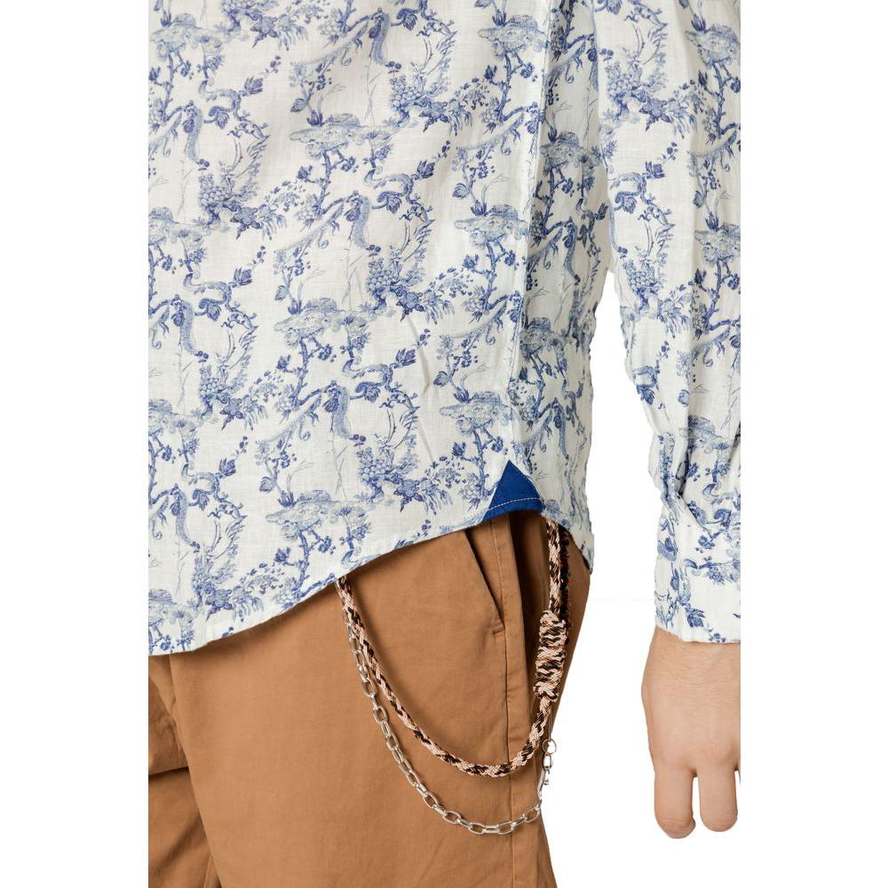 Gianni Lupo Blue Linen Shirt Gianni Lupo Light Gray