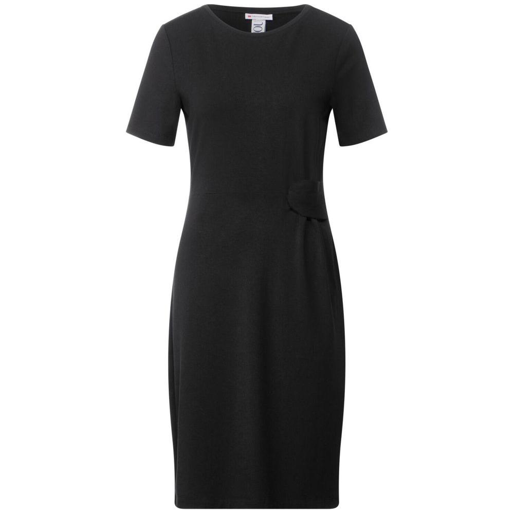 Women's Street One black cotton midi dress, perfect for spring and summer, made of cotton, modal, and elastane blend.