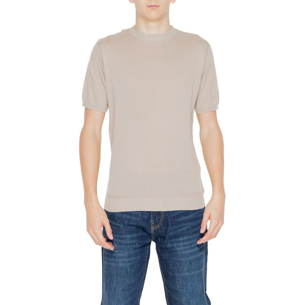 Men's beige cotton t-shirt from Hamaki-Ho, spring/summer collection, 100% cotton, short sleeve, yarn sweater style.