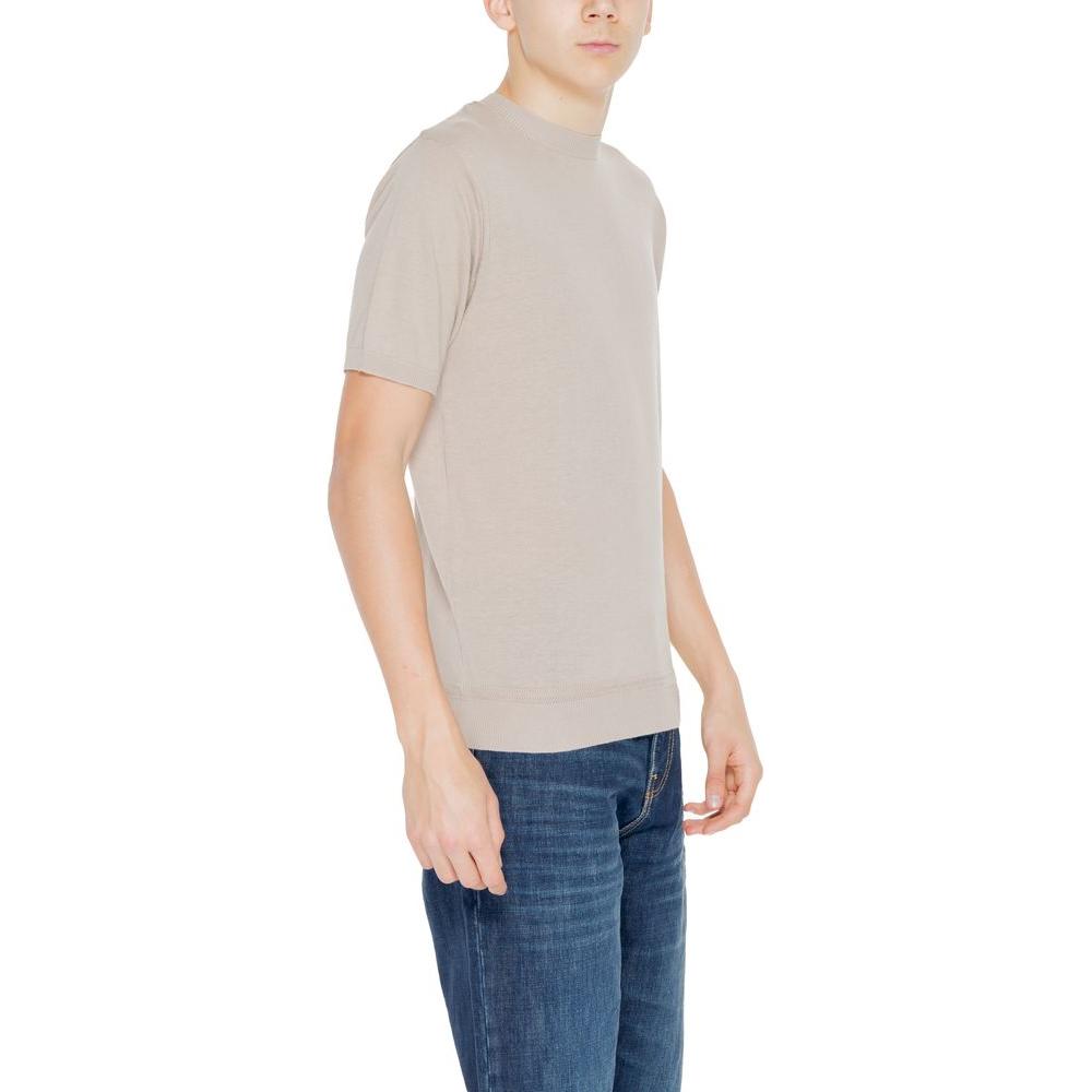 Hamaki-Ho beige cotton T-shirt for men, short sleeve, spring/summer collection, casual wear. 100% cotton.