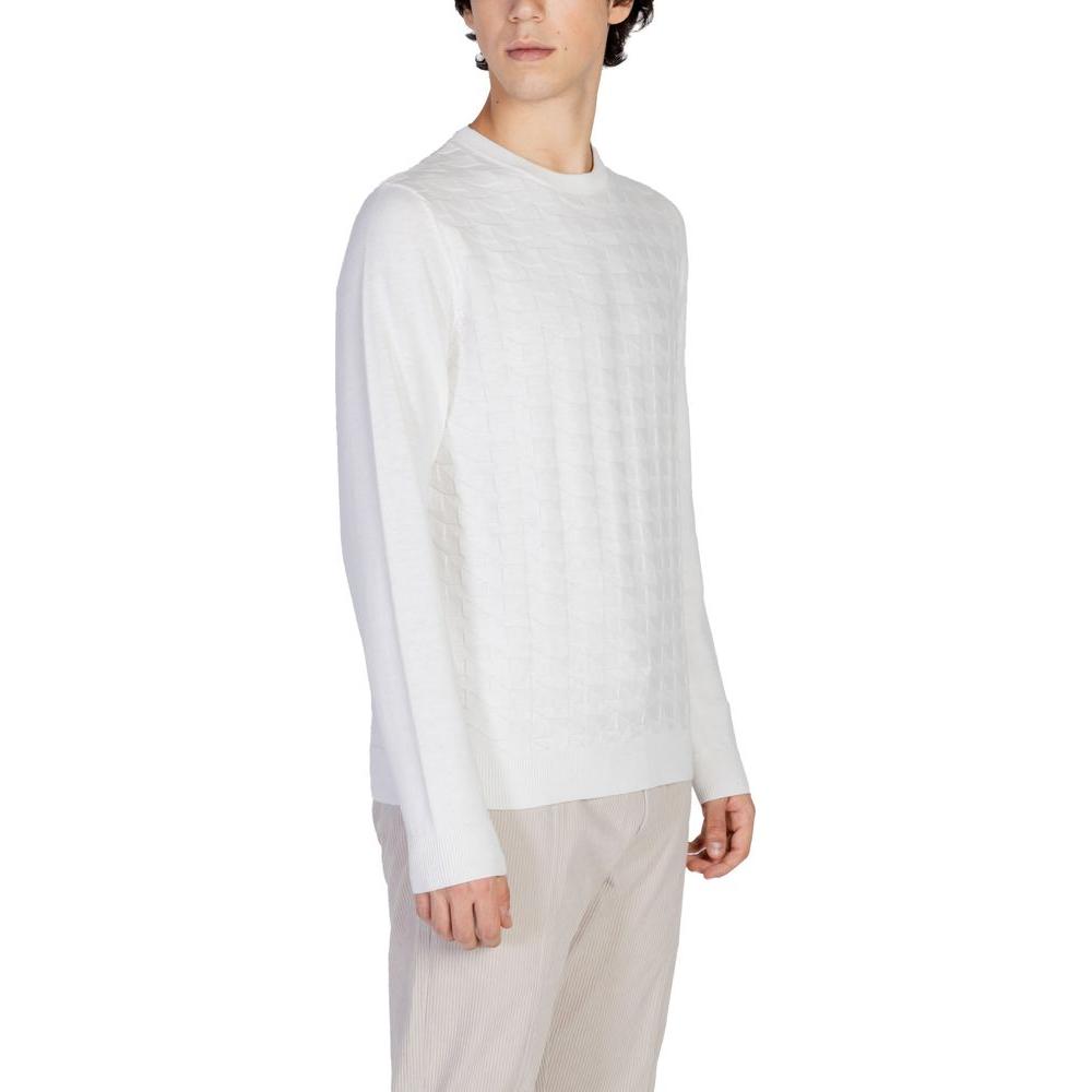 Antony Morato white cotton knit sweater for men, part of fall/winter collection, composed of 90% cotton and 10% wool.