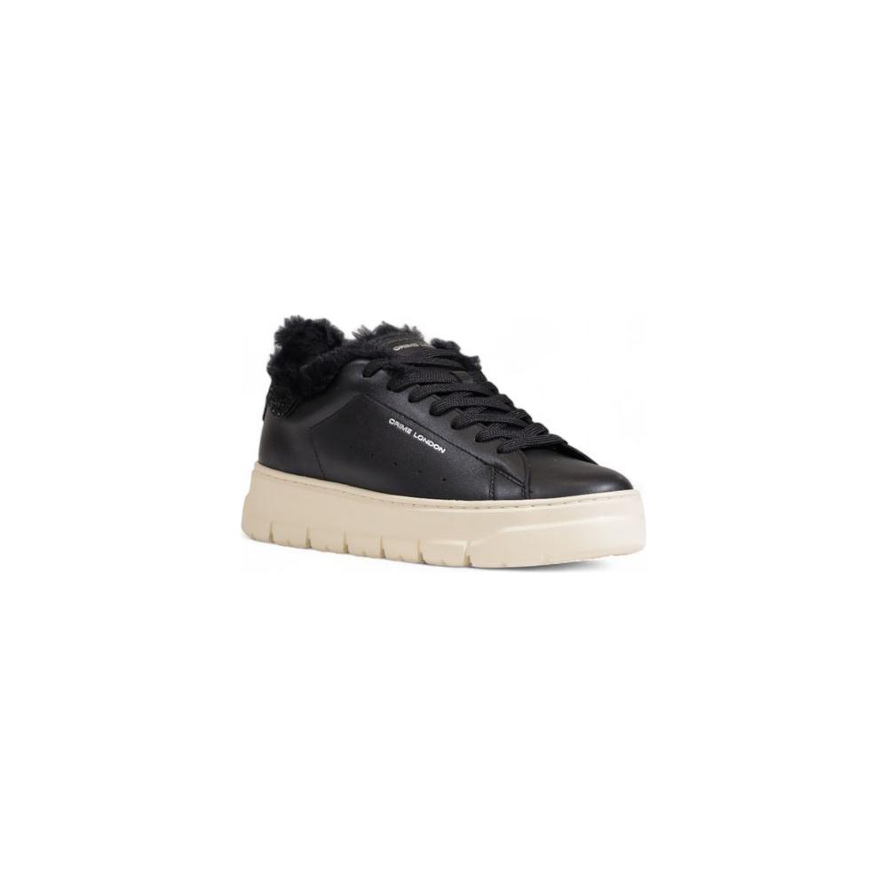 Crime London women's black leather sneaker for fall/winter, featuring a mixed composition of 91% leather and 9% textile.