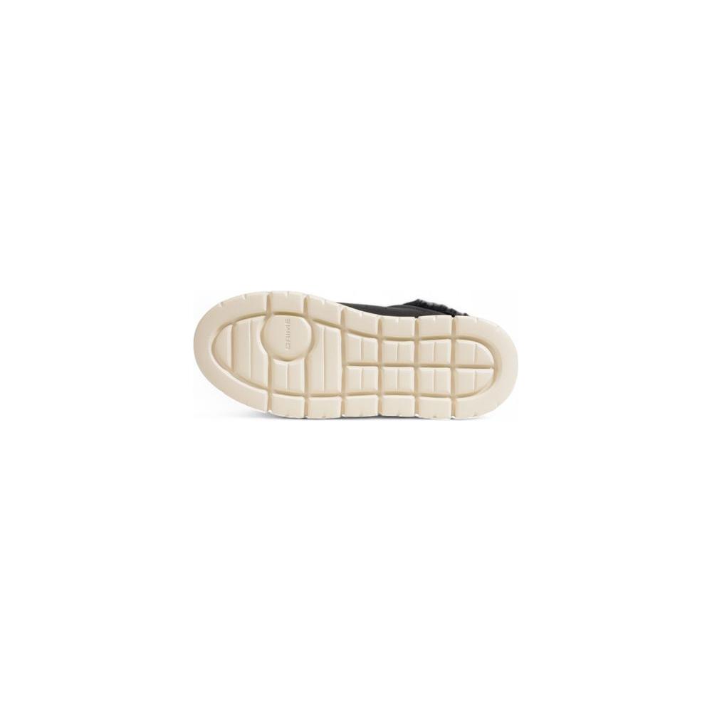 Crime London black leather sneaker sole view, women's fall/winter collection, 91% leather, 9% textile. Stylish footwear.