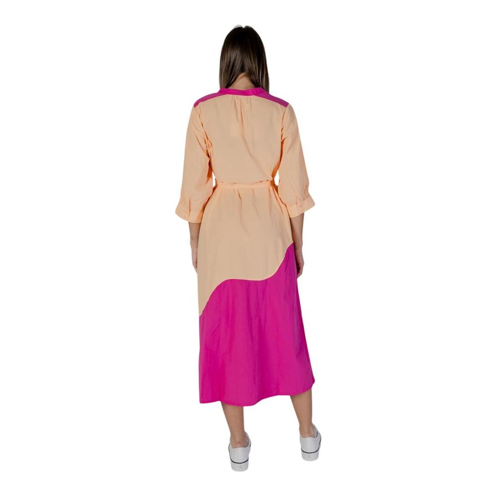 B.Young orange and pink cotton dress for women, part of the spring/summer collection, showcasing a stylish back view.