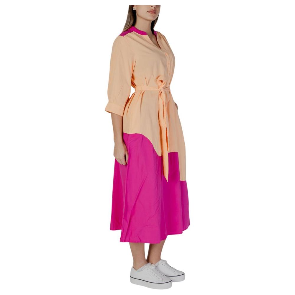 B.Young orange and pink cotton dress, spring/summer women's collection, 100% cotton, stylish and vibrant design, side view