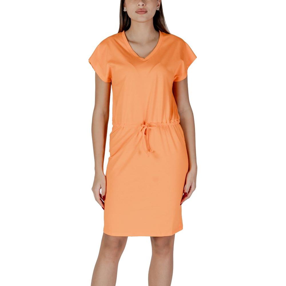B.Young orange cotton dress for women, spring/summer collection, 95% cotton blend, casual and stylish design.