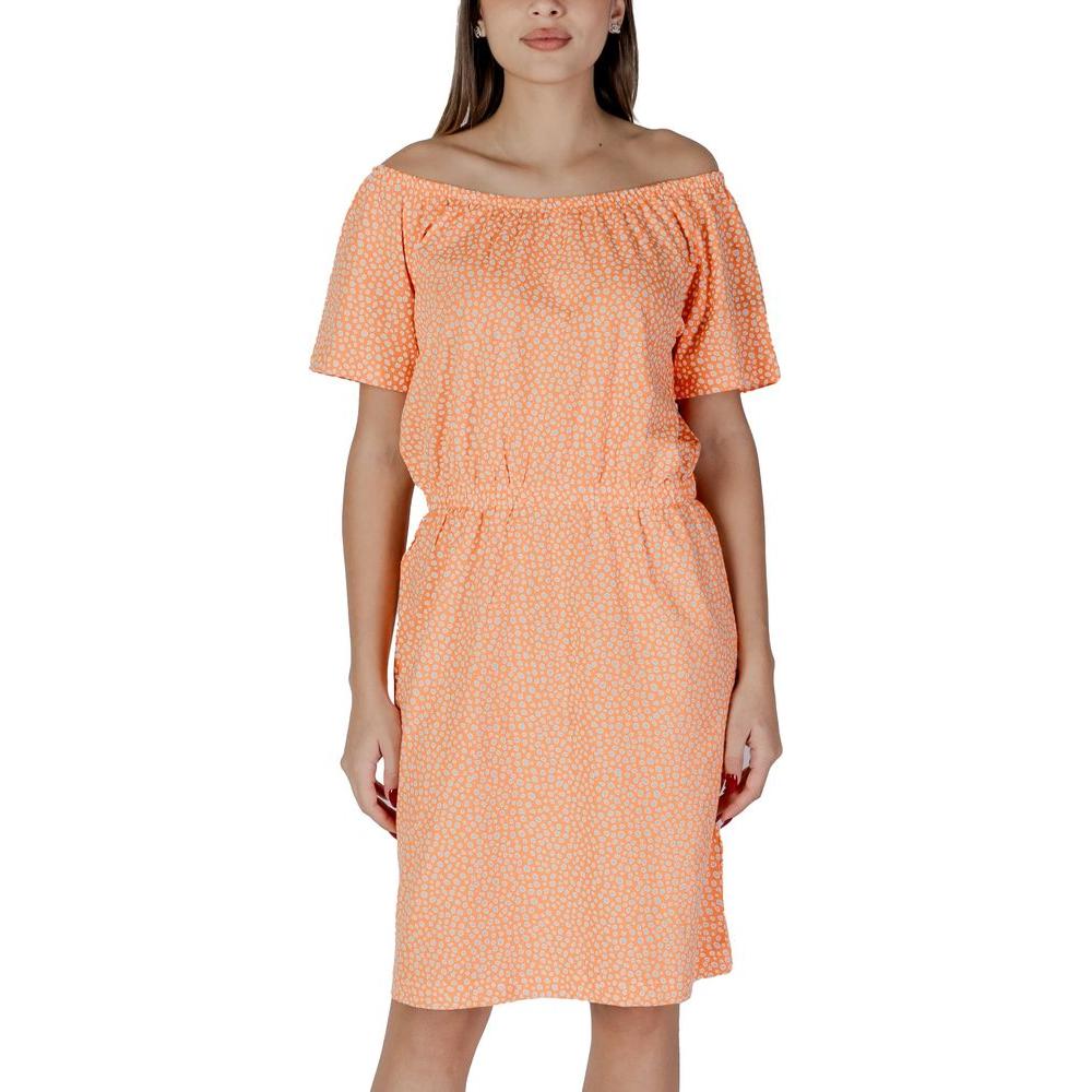 B.Young Orange Cotton Dress for Women - Spring/Summer Collection, Off-Shoulder, 95% Cotton, 5% Elastane, Casual Style