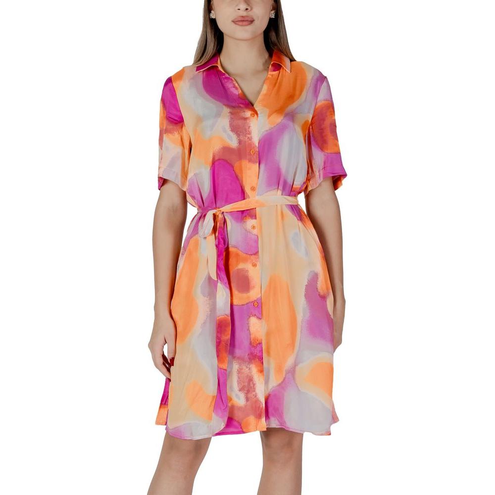 B.Young orange cotton dress for women, spring/summer collection, 100% cotton with vibrant colors, perfect for casual or beach wear.