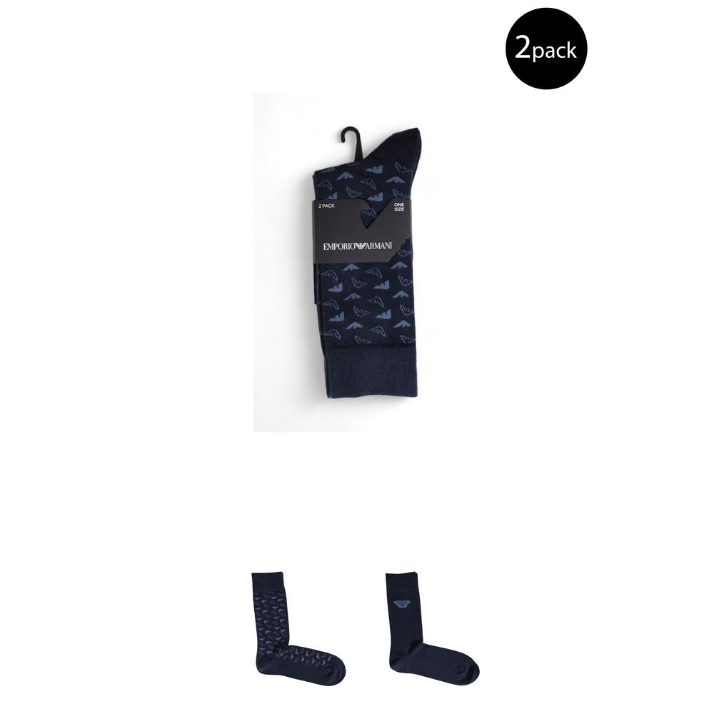 Emporio Armani blue cotton socks 2-pack, featuring elegant design for men. Comfortable, breathable, perfect for casual or formal wear.