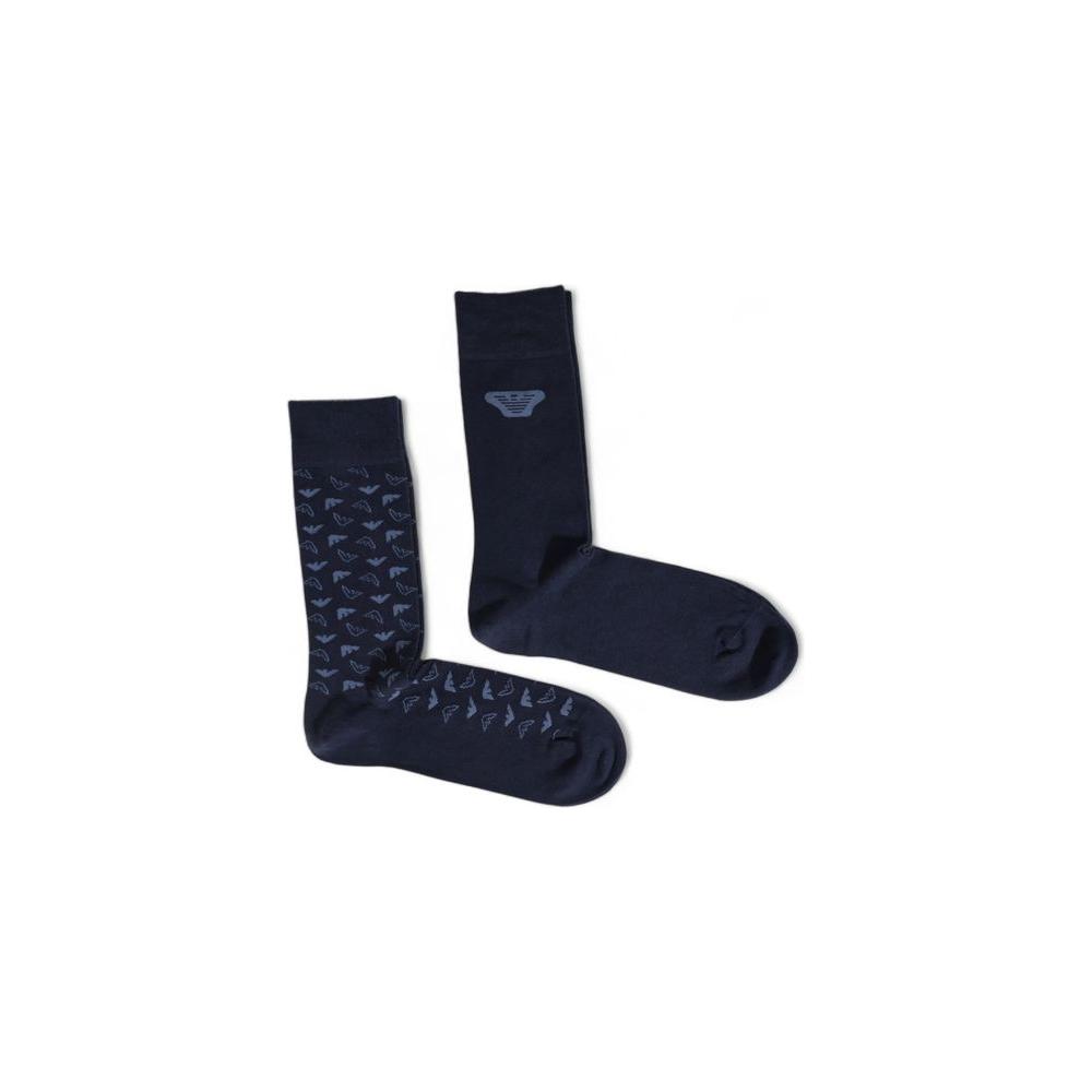 Emporio Armani blue cotton socks for men, 2-pack with logo design and elegant style, perfect for casual or formal wear.