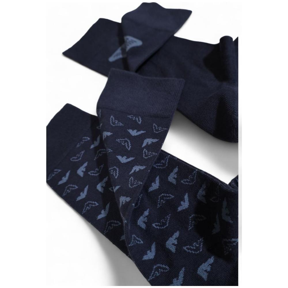 Emporio Armani blue cotton socks for men, 2-pack, featuring stylish design and breathable comfort, perfect for casual or formal wear.