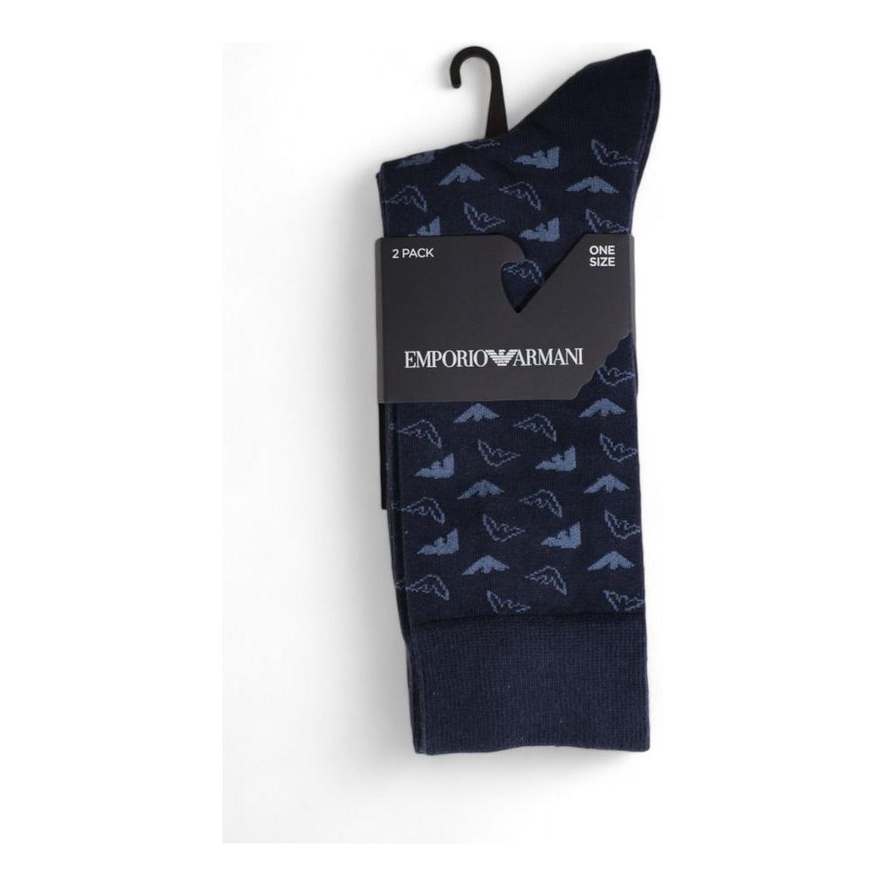 Emporio Armani blue cotton socks 2-pack, soft and breathable for men, stylish design, suitable for casual or formal wear.