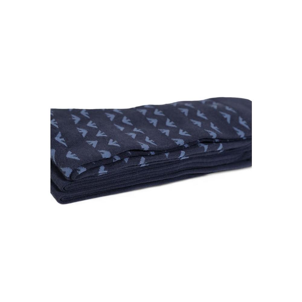 Blue Emporio Armani cotton socks with logo pattern, 3-pack for men.