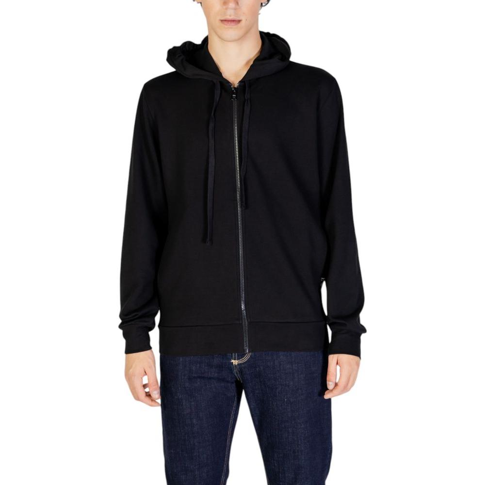 Emporio Armani Underwear black polyester hoodie for men with zip closure, ideal for casual outings and leisure.