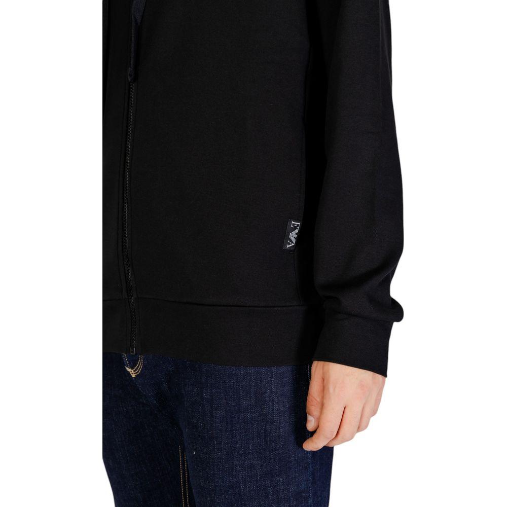 Emporio Armani Underwear black polyester hoodie for men, featuring a modern fit, perfect for casual wear. Polyester, cotton, elastane blend.