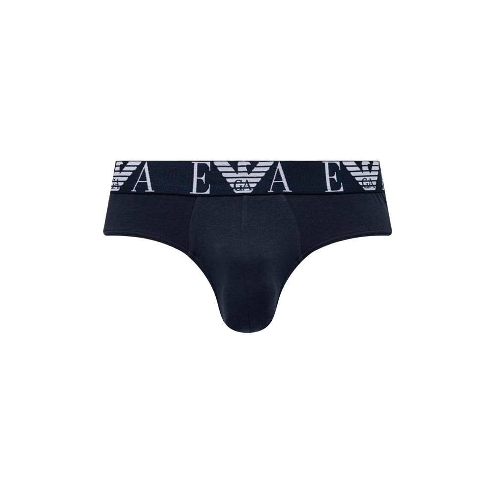 Emporio Armani blue cotton underwear with logo waistband, men’s briefs for comfort and style.