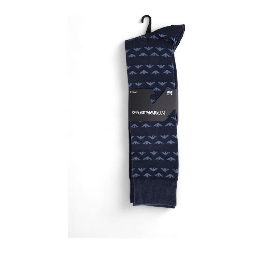 Emporio Armani blue cotton socks, 2-pack, featuring elegant pattern for men. Perfect blend of comfort and style for daily wear.