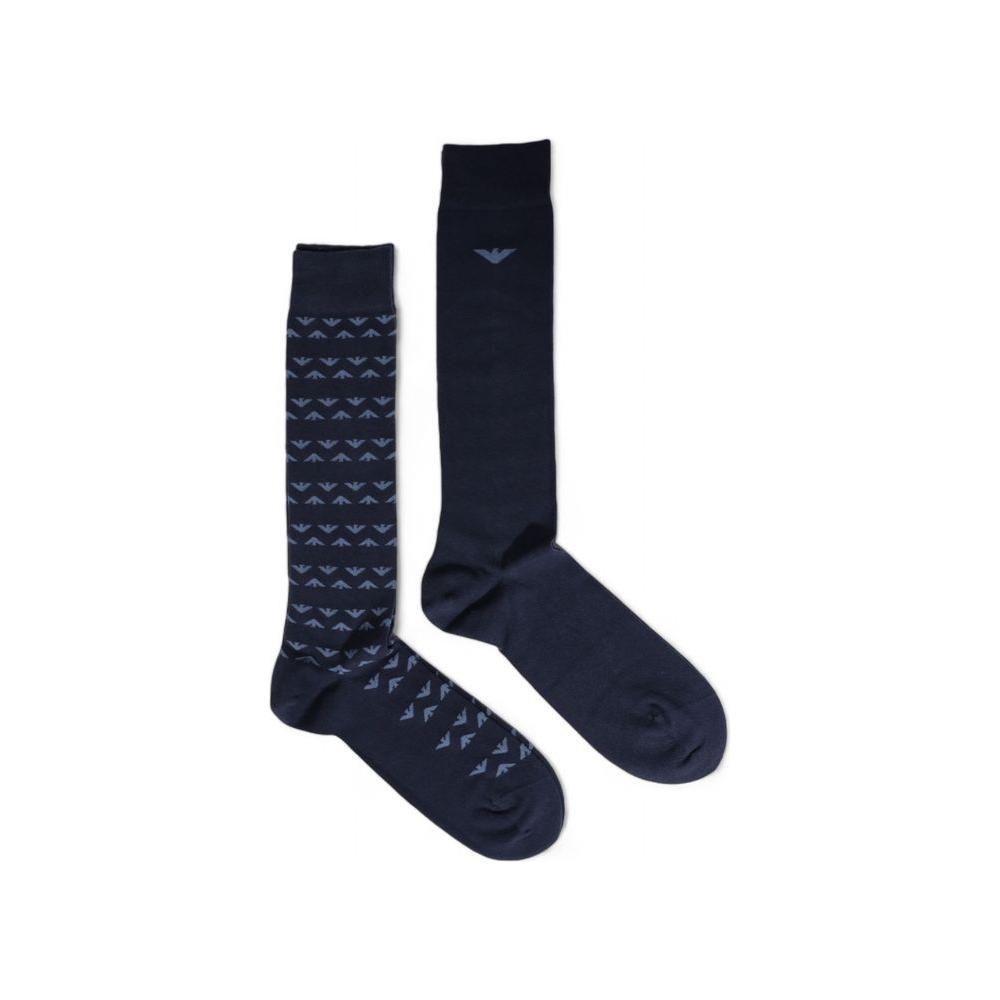 Emporio Armani blue cotton socks 2-pack with elegant pattern, 100% cotton for men, soft and durable, perfect for work or leisure.