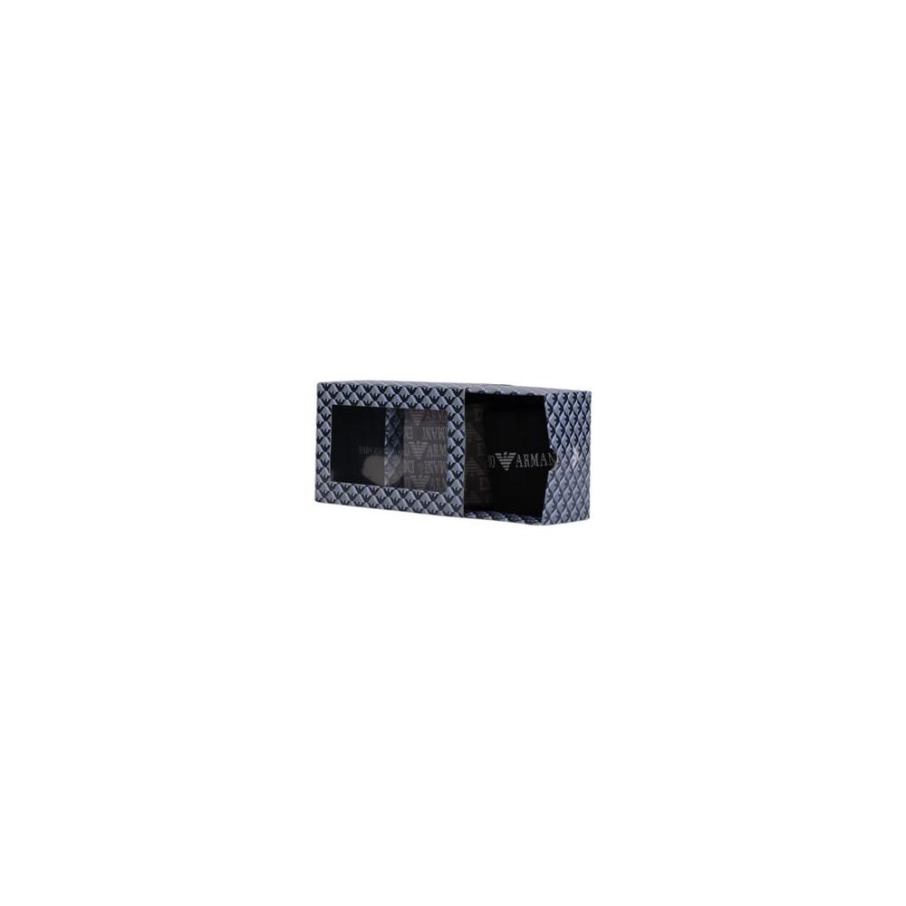 Emporio Armani black cotton socks box set, elegant packaging detail for men's comfortable underwear.