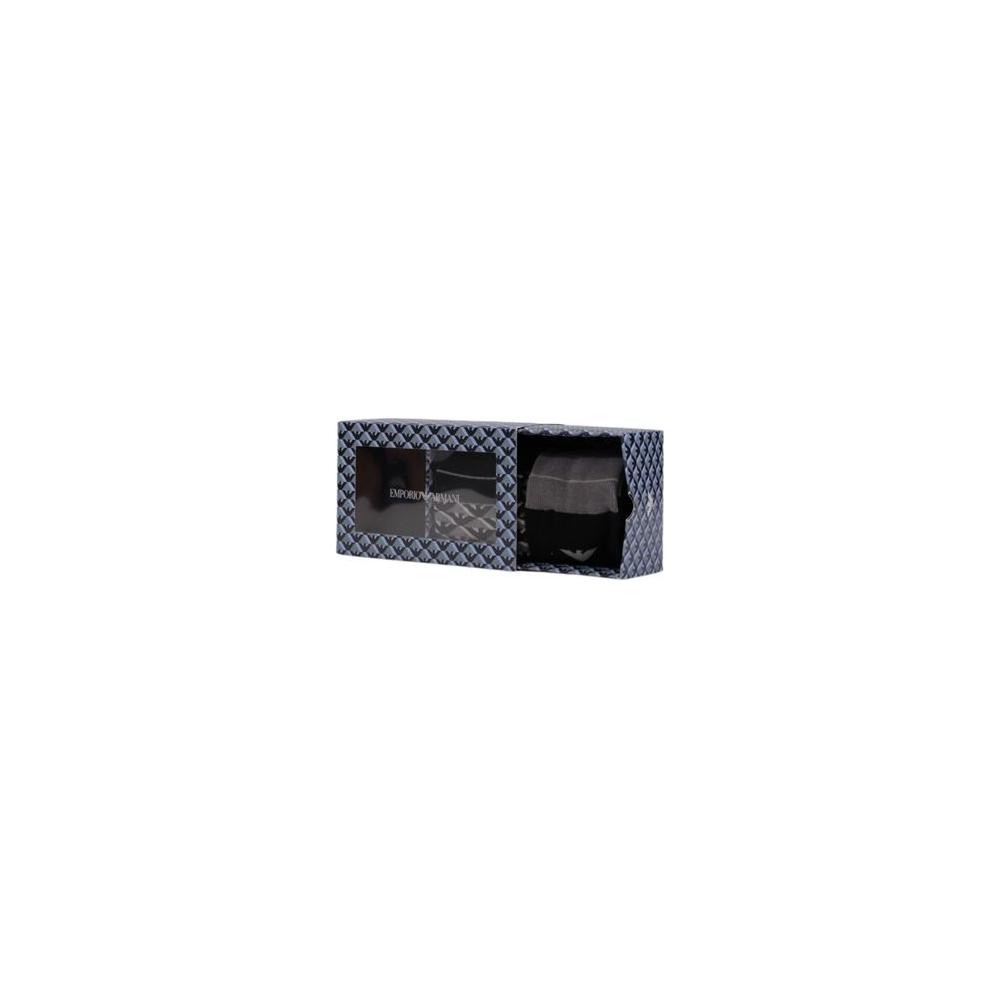 Emporio Armani gray cotton socks gift set box, elegant packaging showcasing premium men's long socks for comfort and style.