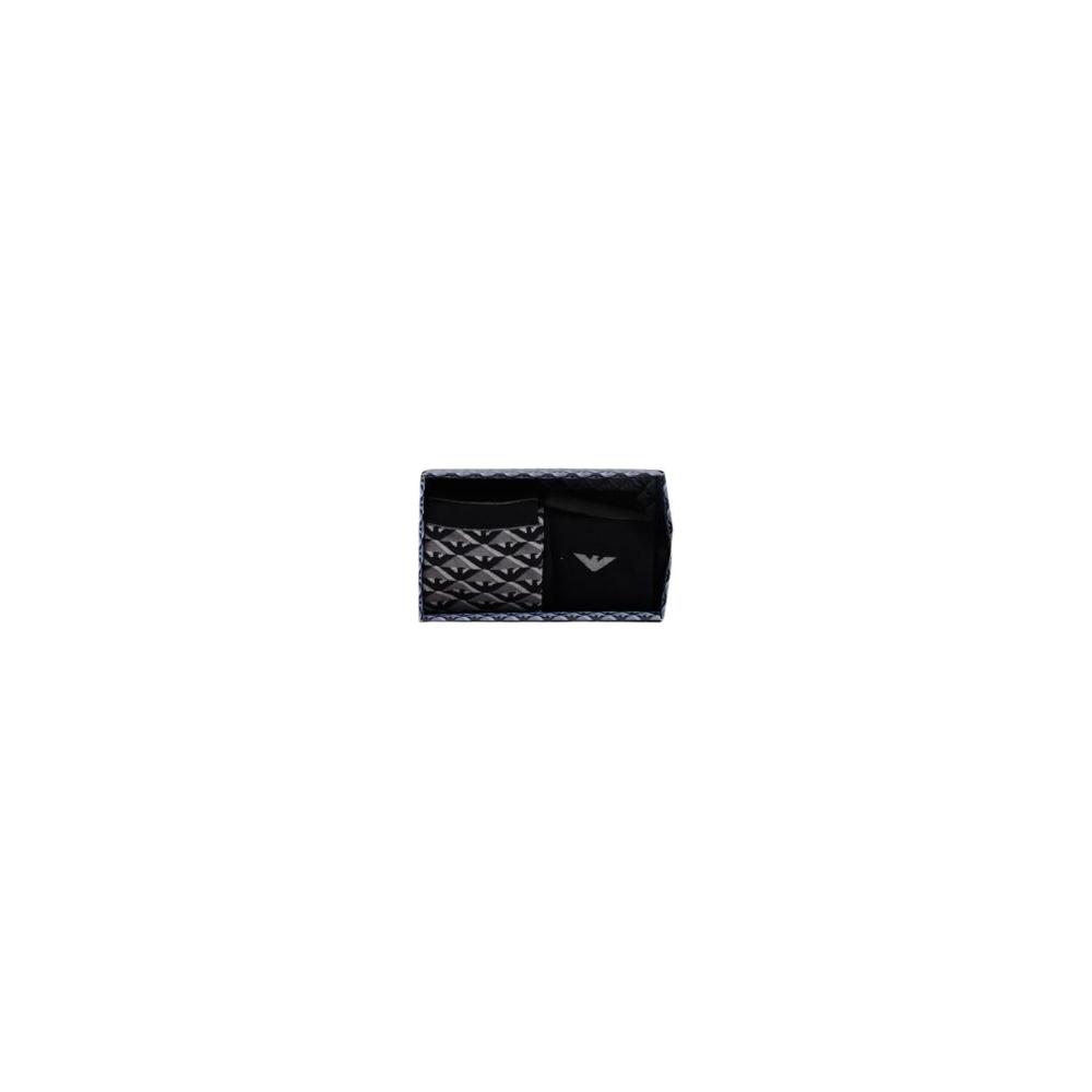 Emporio Armani gray cotton socks for men in packaging, featuring elegant design and logo detail, made from cotton, polyamide, and elastane.